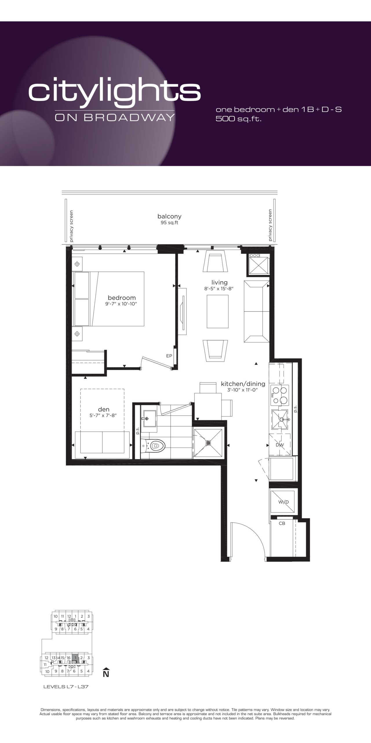 1B+DEN-PS floor plan