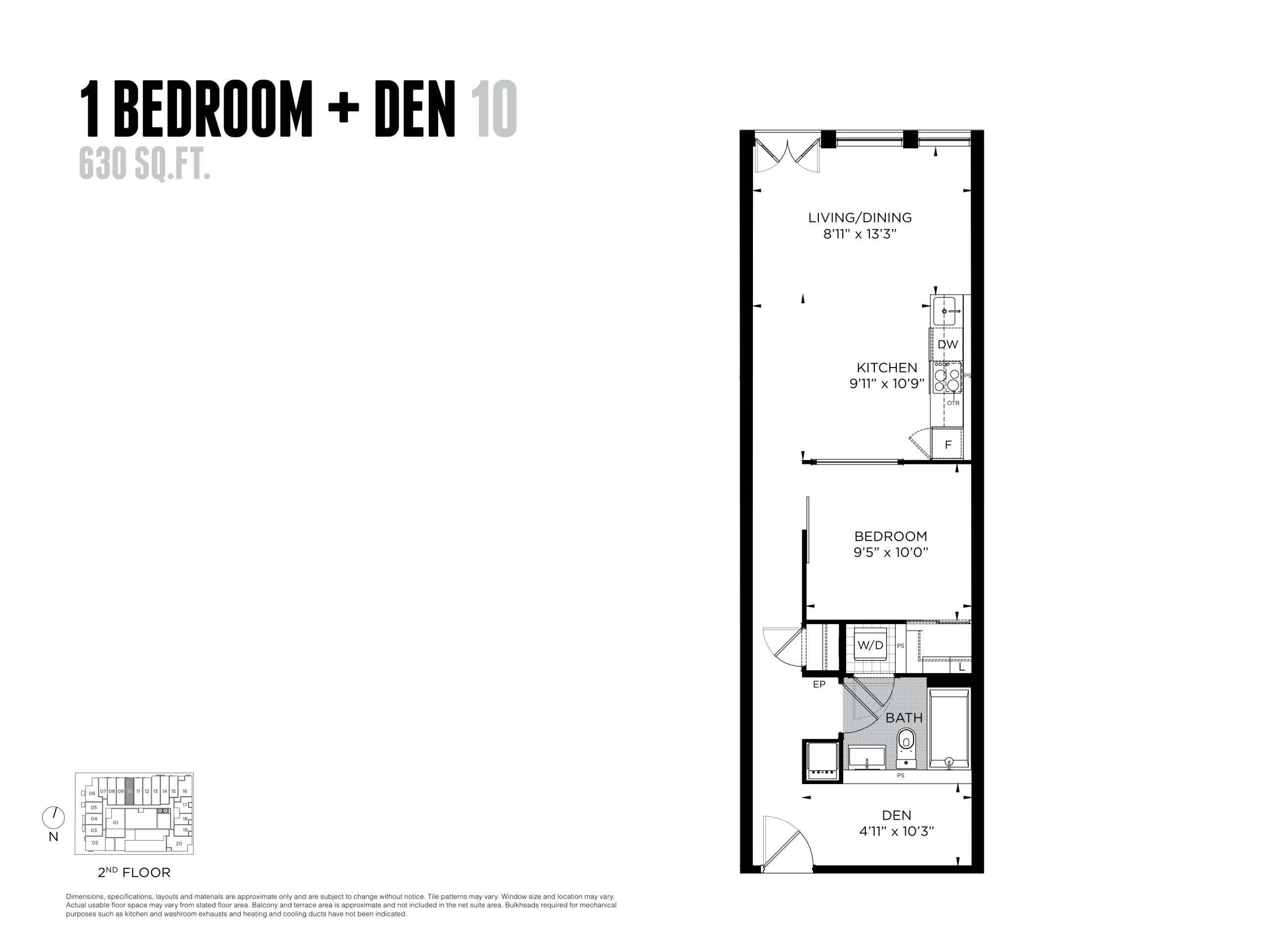 1 Bedroom + Den 10 floor plan