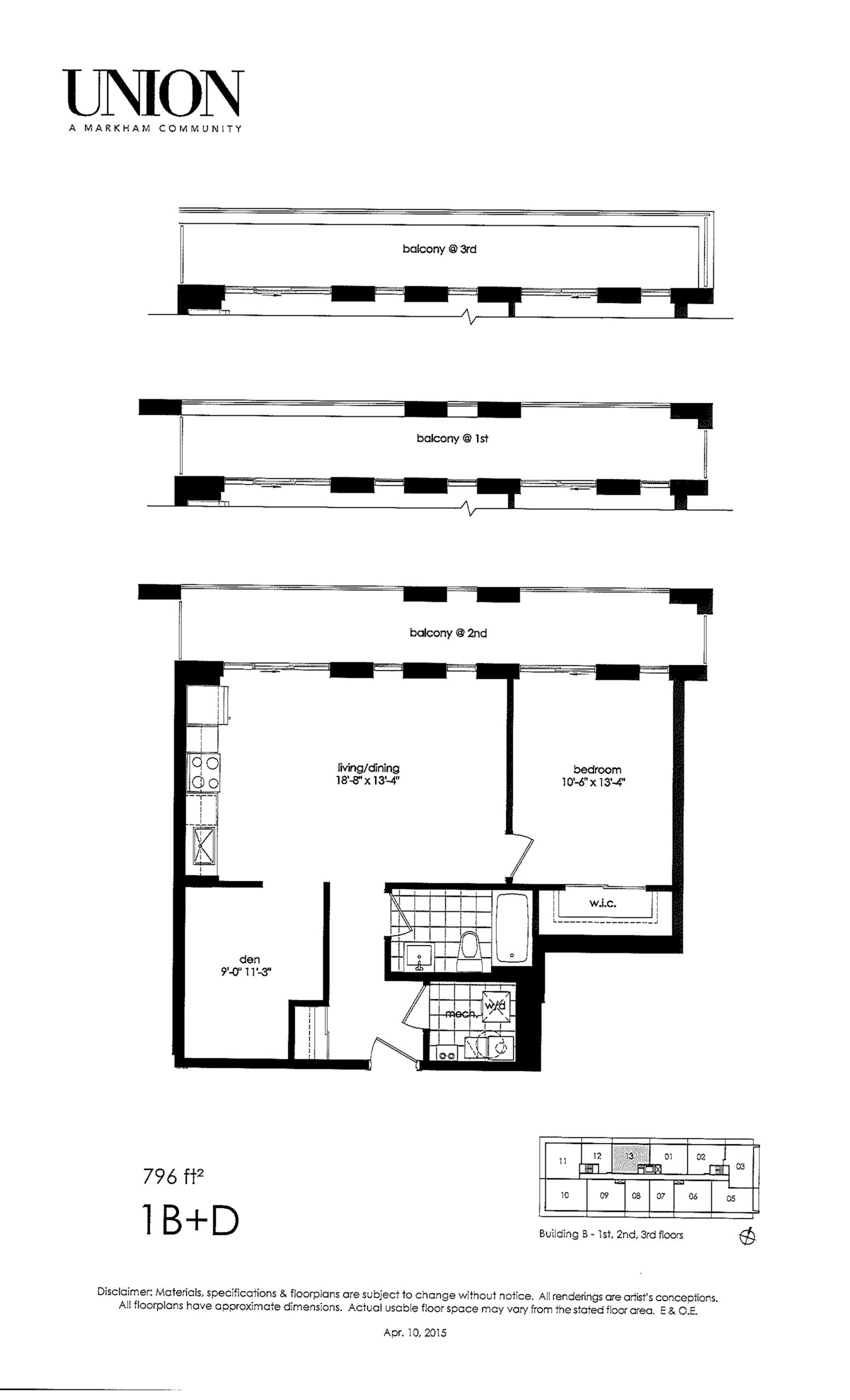 1B+D floor plan