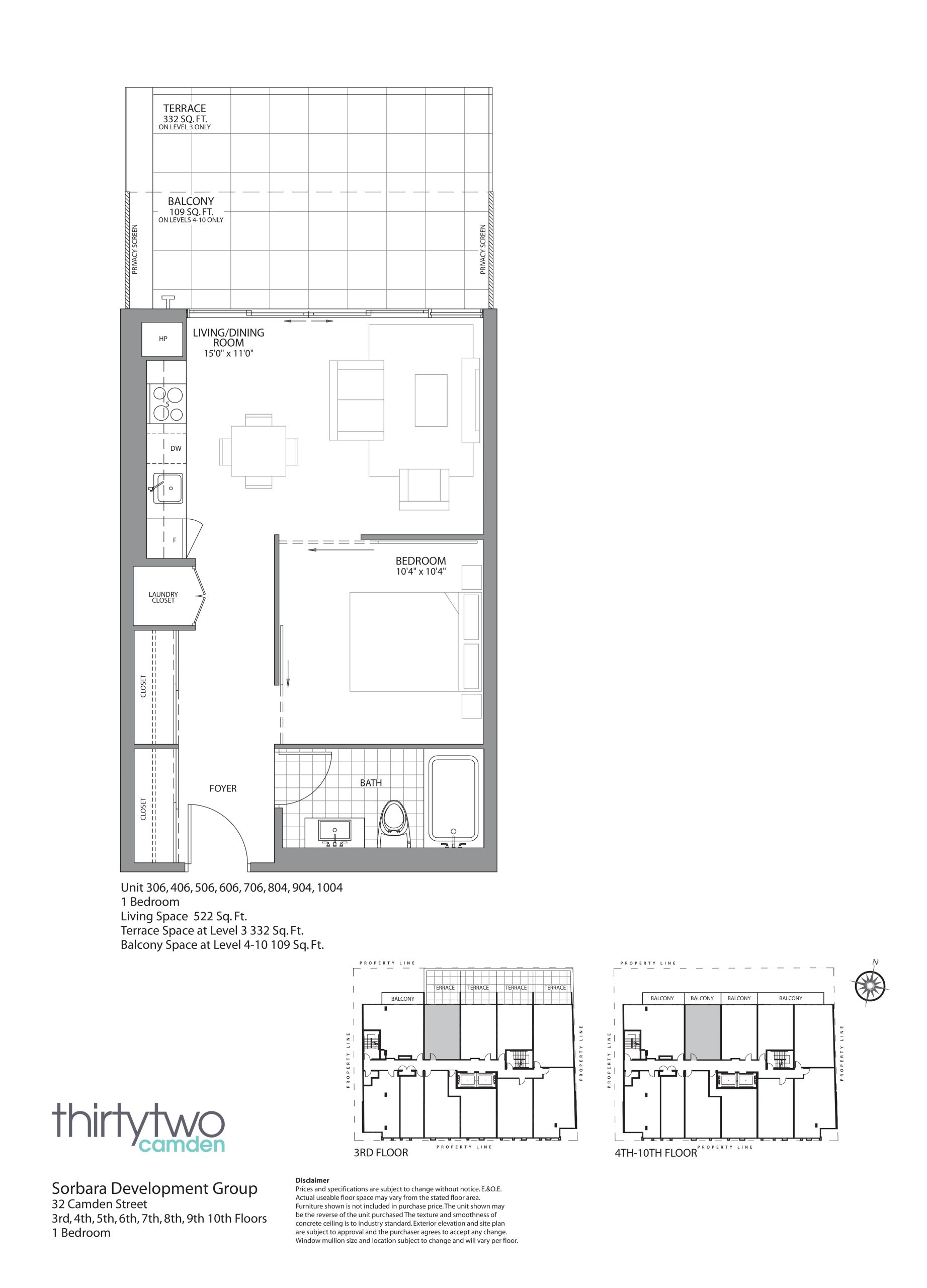 Unit 306, 406, 506, 606, 706, 804, 904, 1004 floor plan