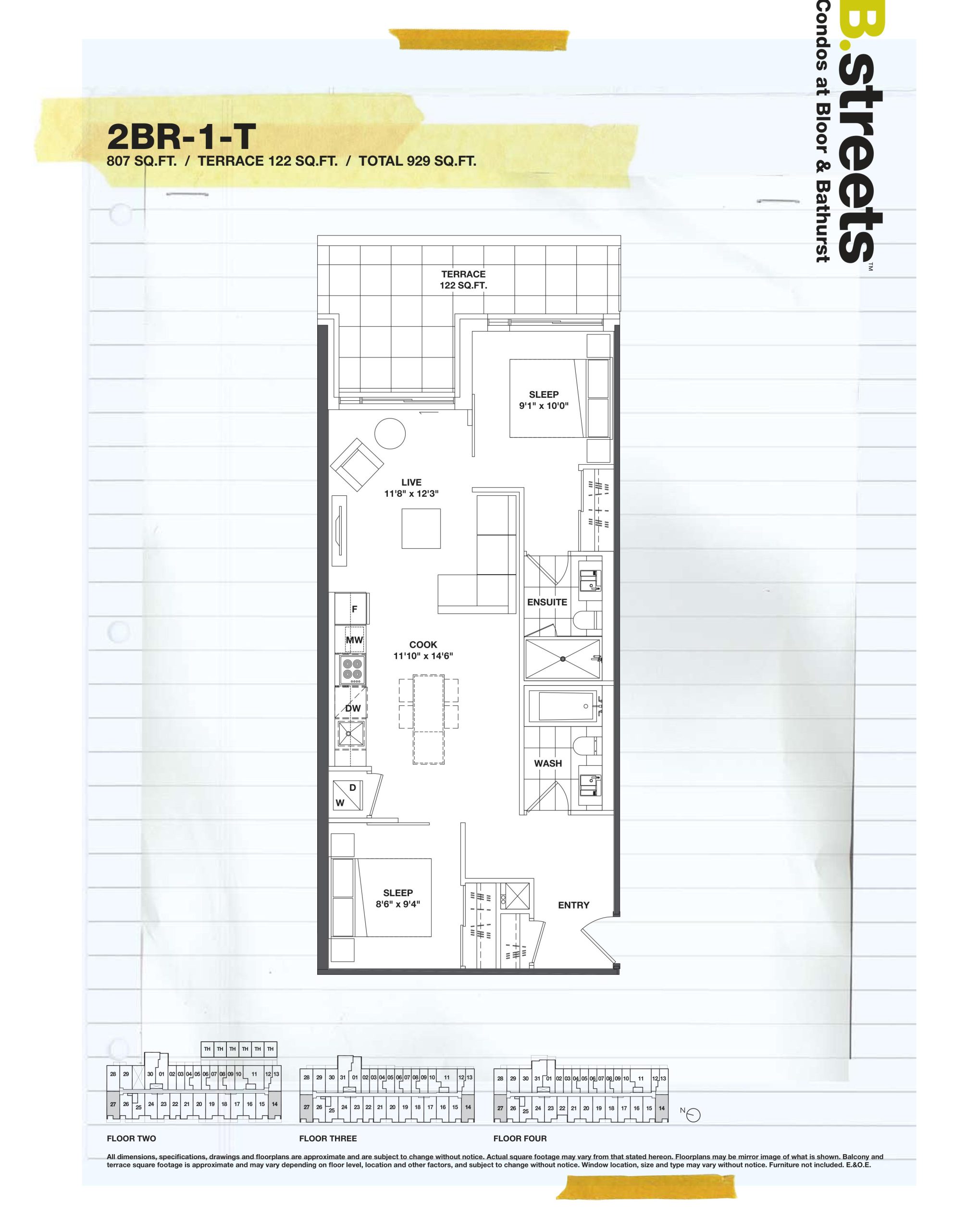 2BR-1-T floor plan
