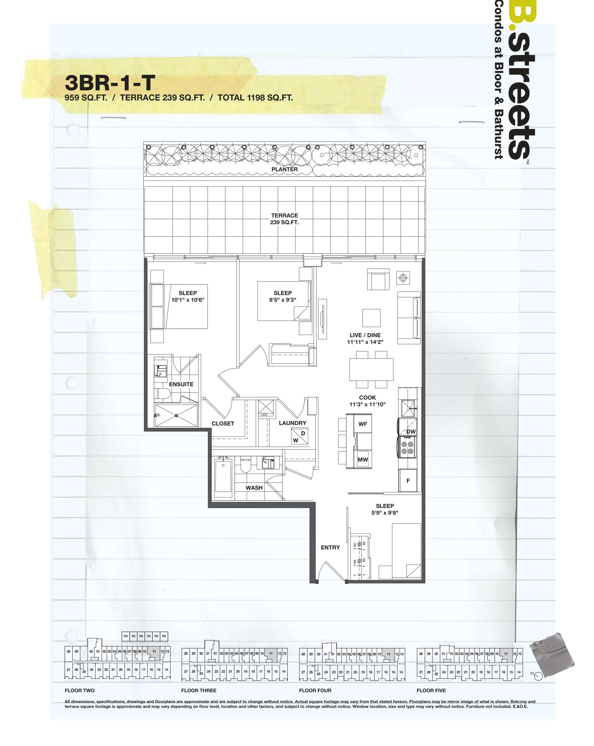 3BR-1-T floor plan