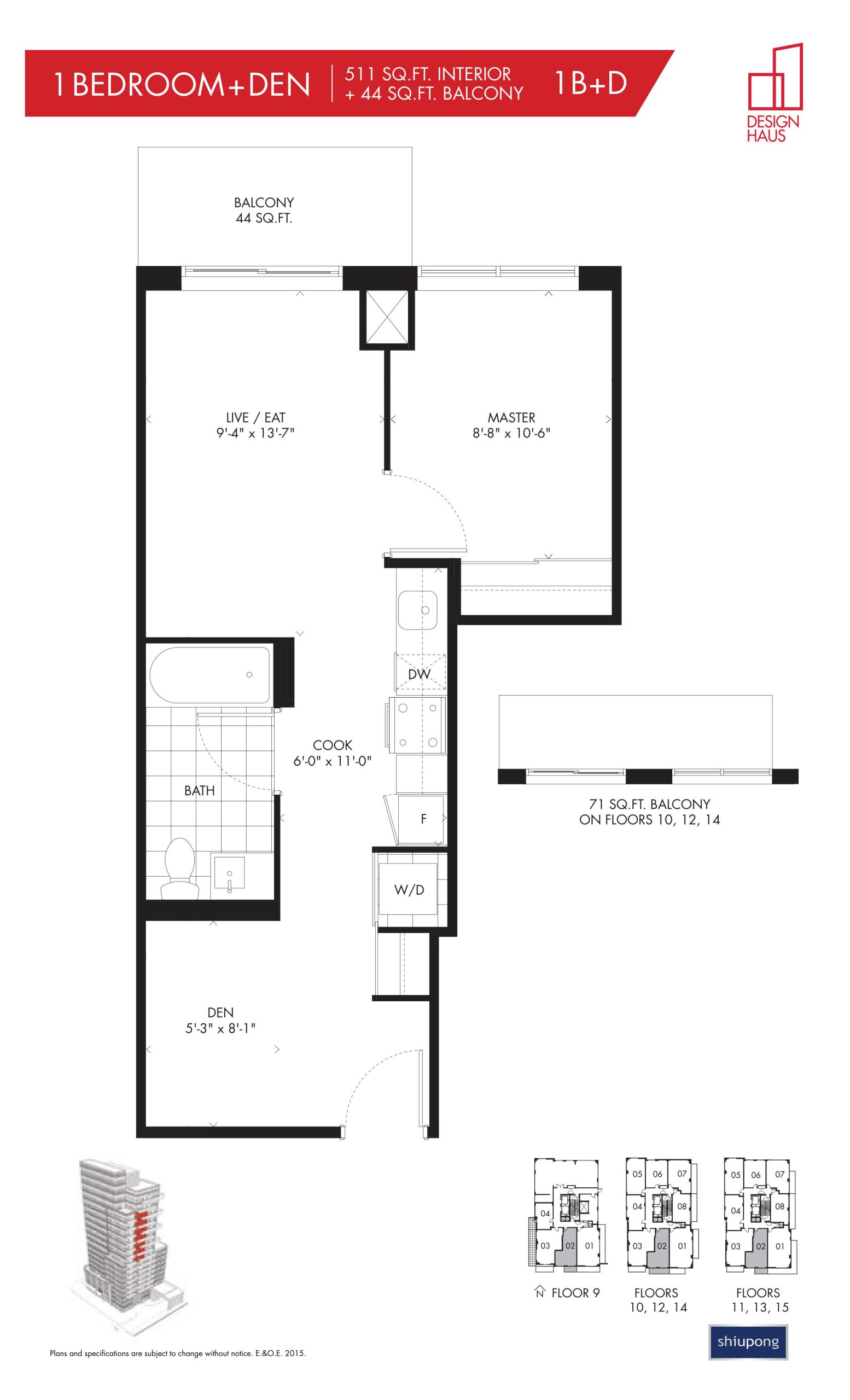 1B+D floor plan