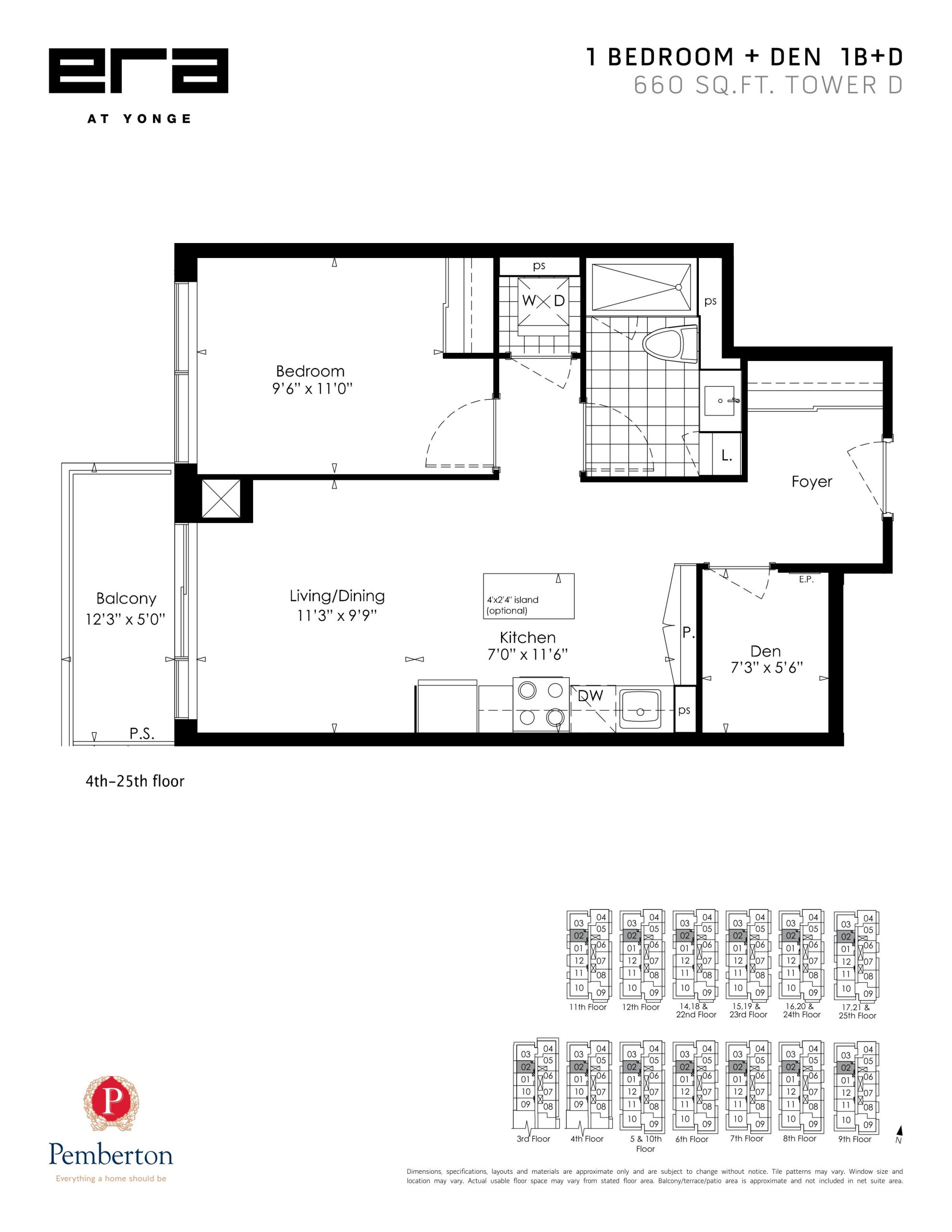 1B+D floor plan