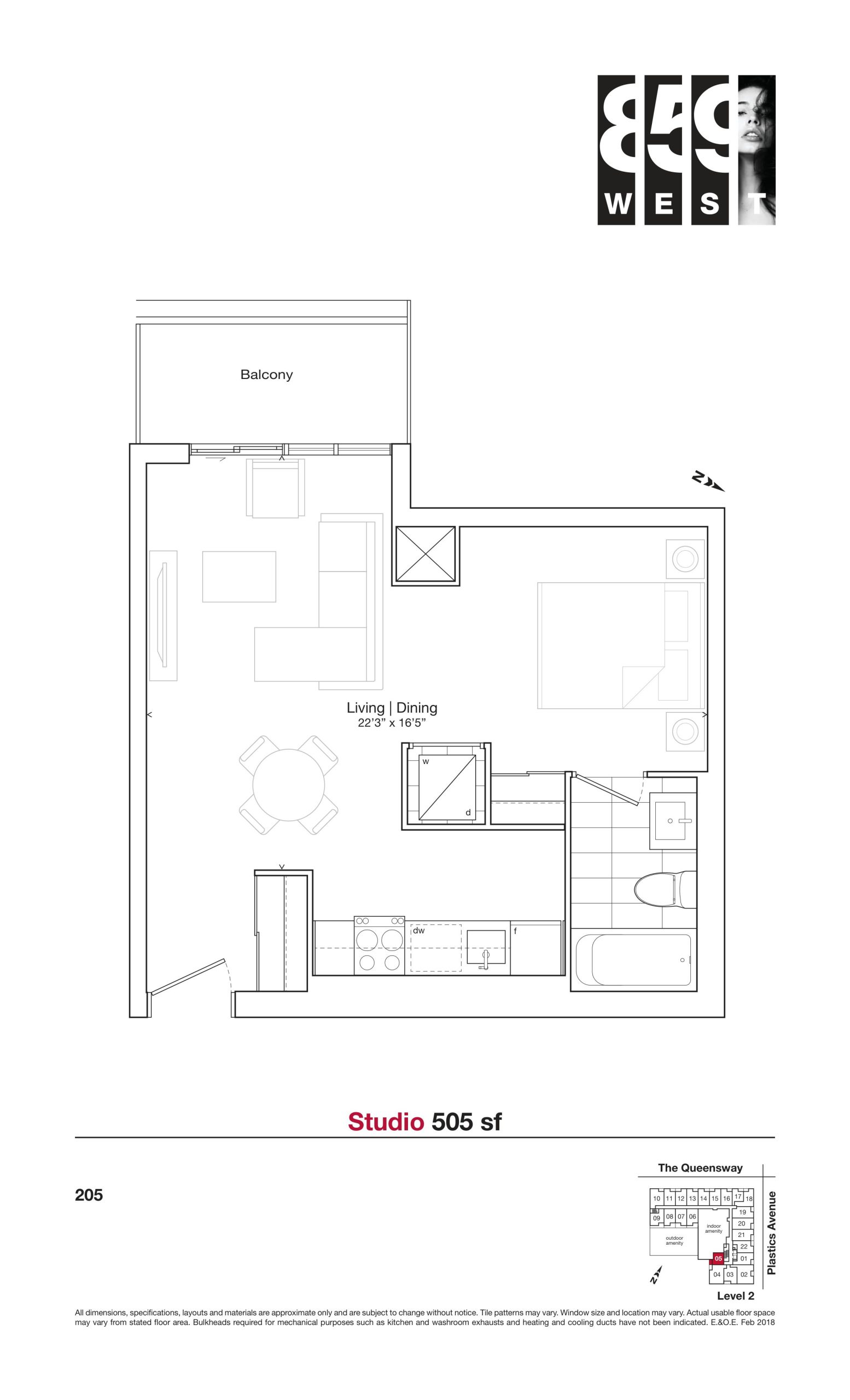 505 sf floor plan