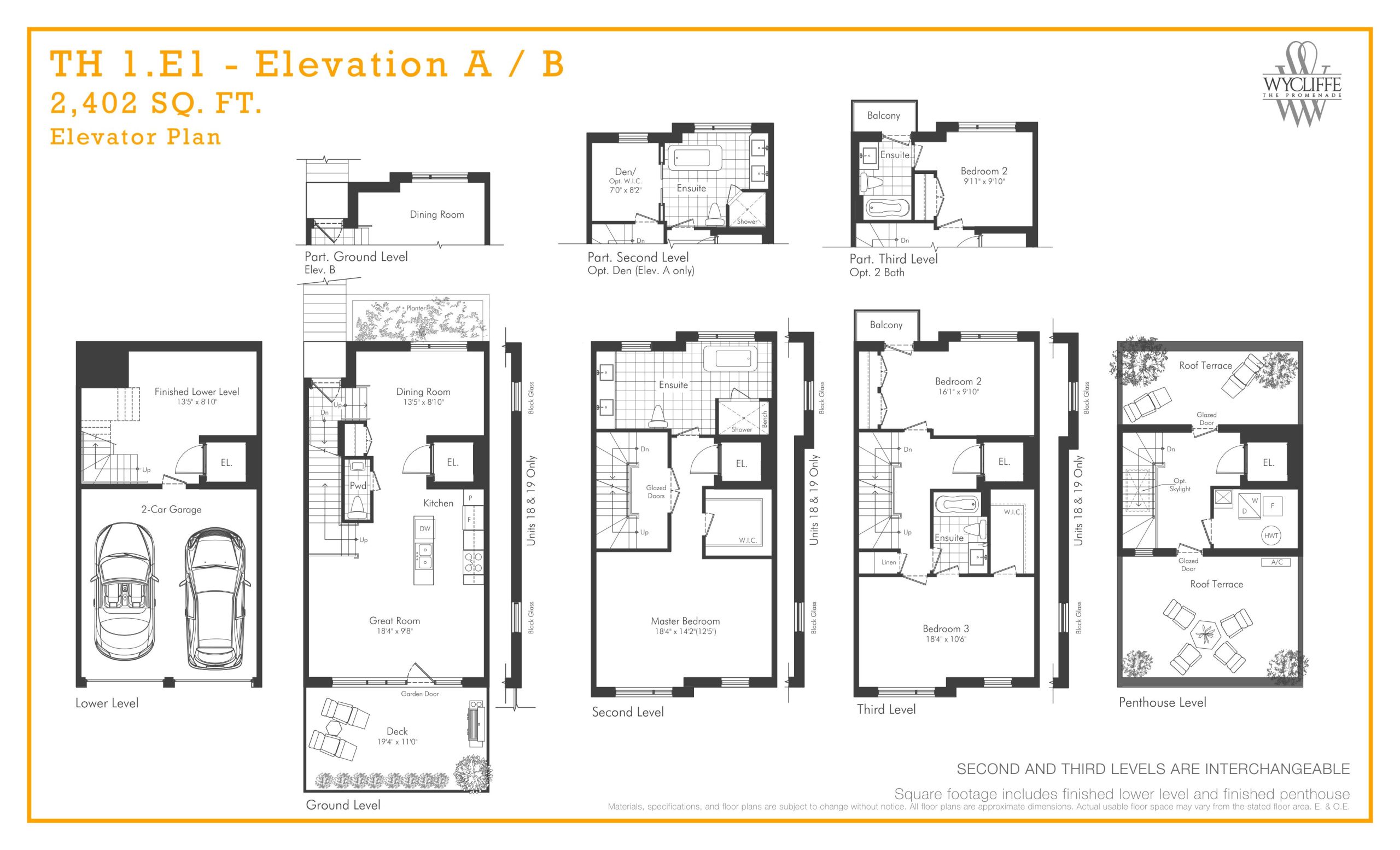 TH 1.E1 - Elevation A/B Elevator Plan floor plan