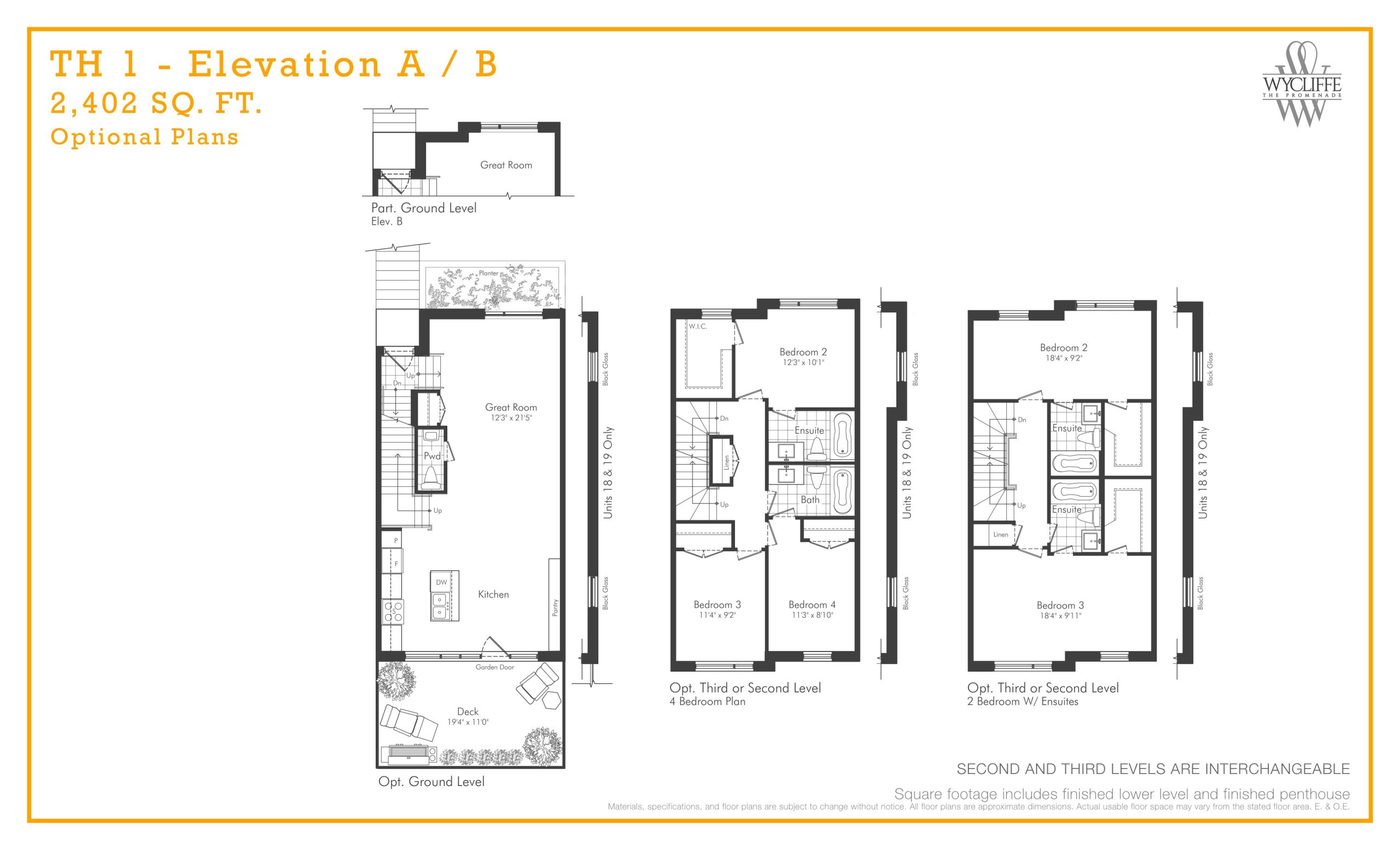 TH 1 - Elevation A/B Optional Plans floor plan