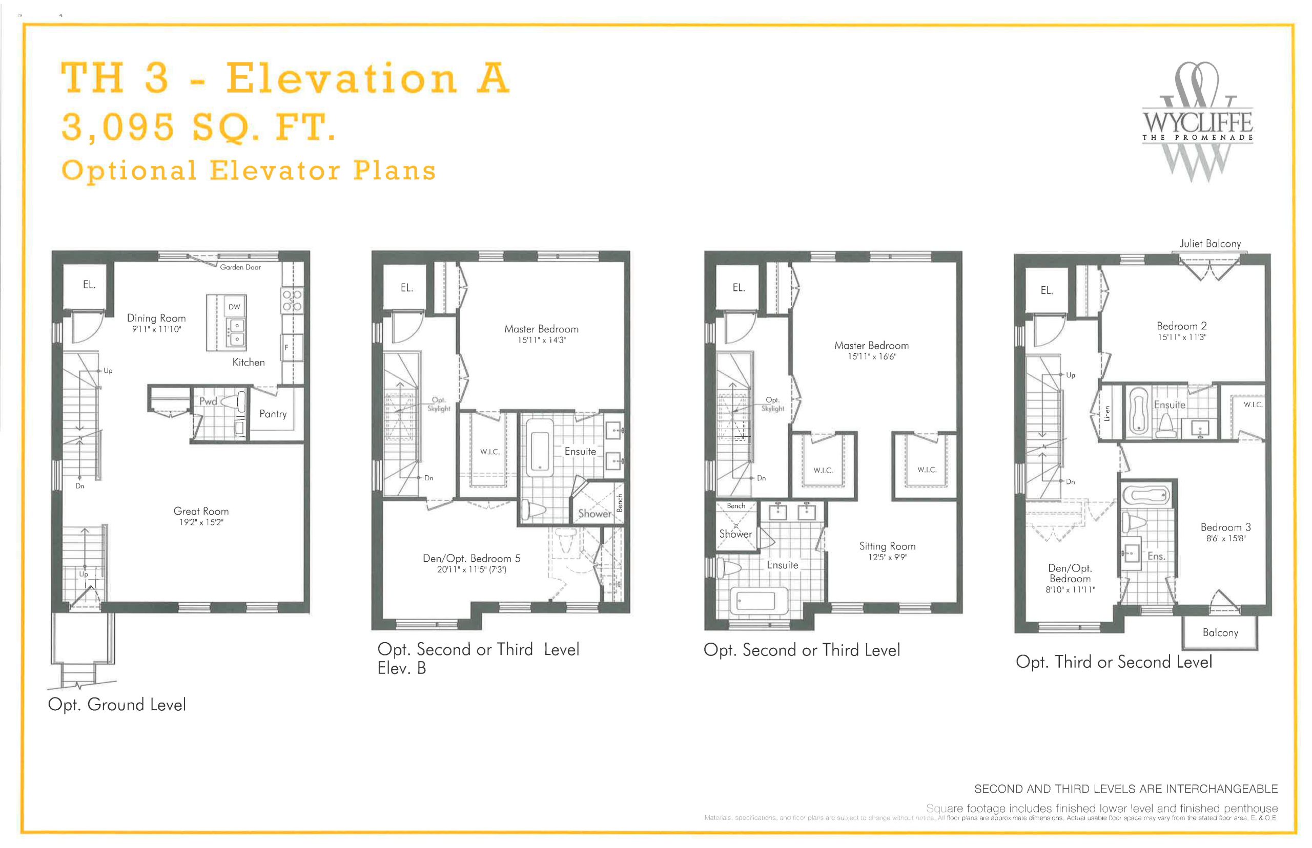 TH 3 - Elevation A Optional Elevator Plans floor plan