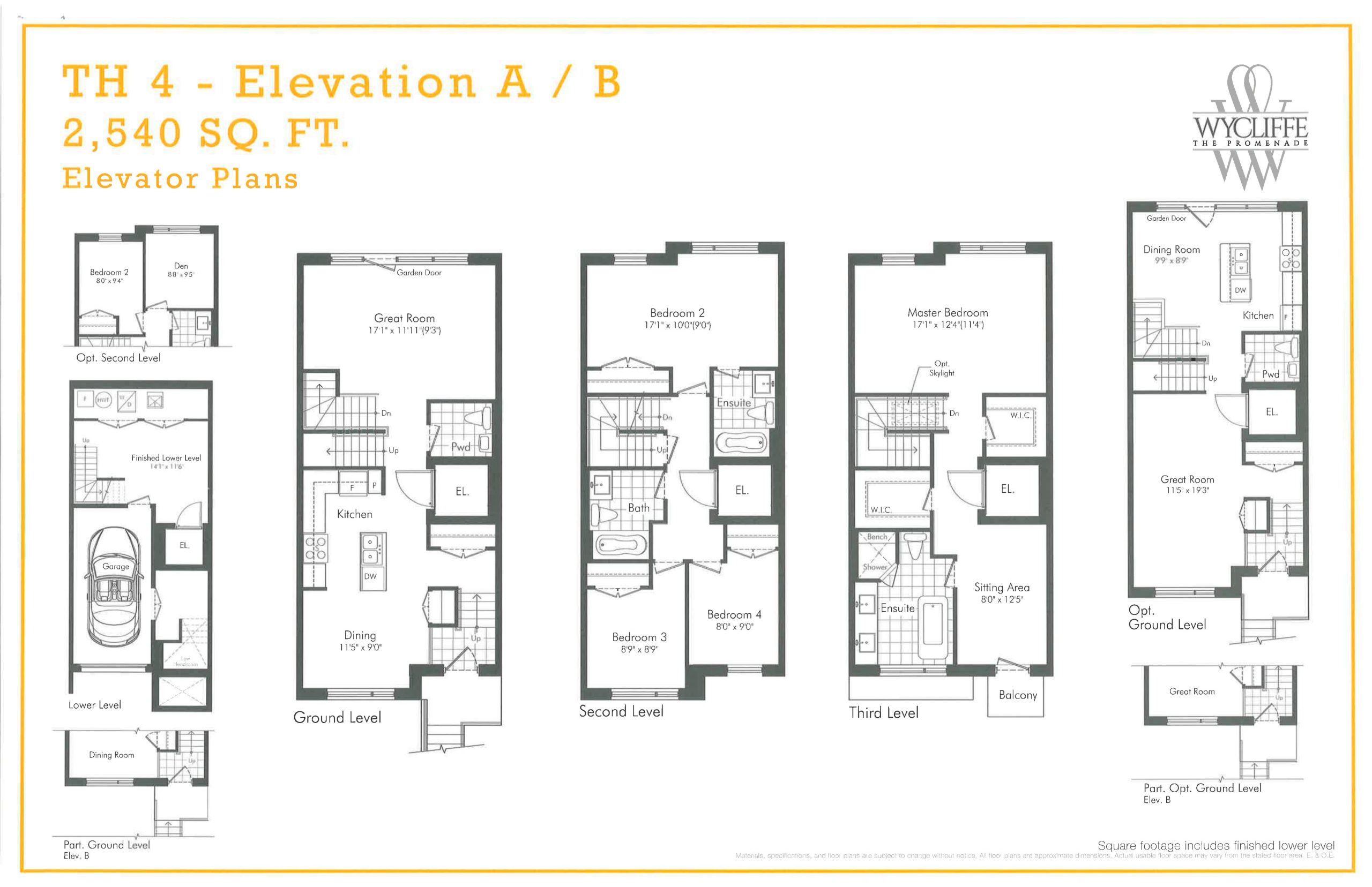 TH 4 - Elevation A/B Elevator Plans floor plan