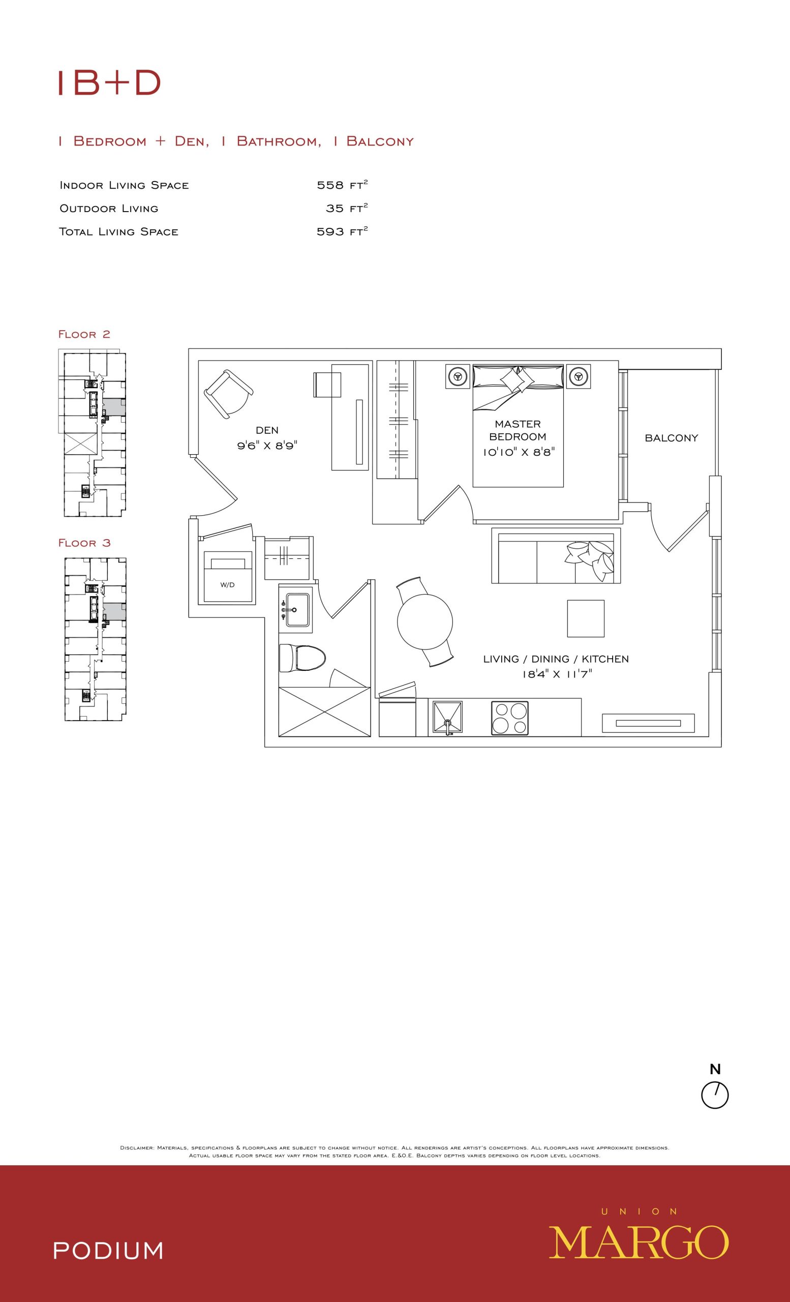 1B+D floor plan