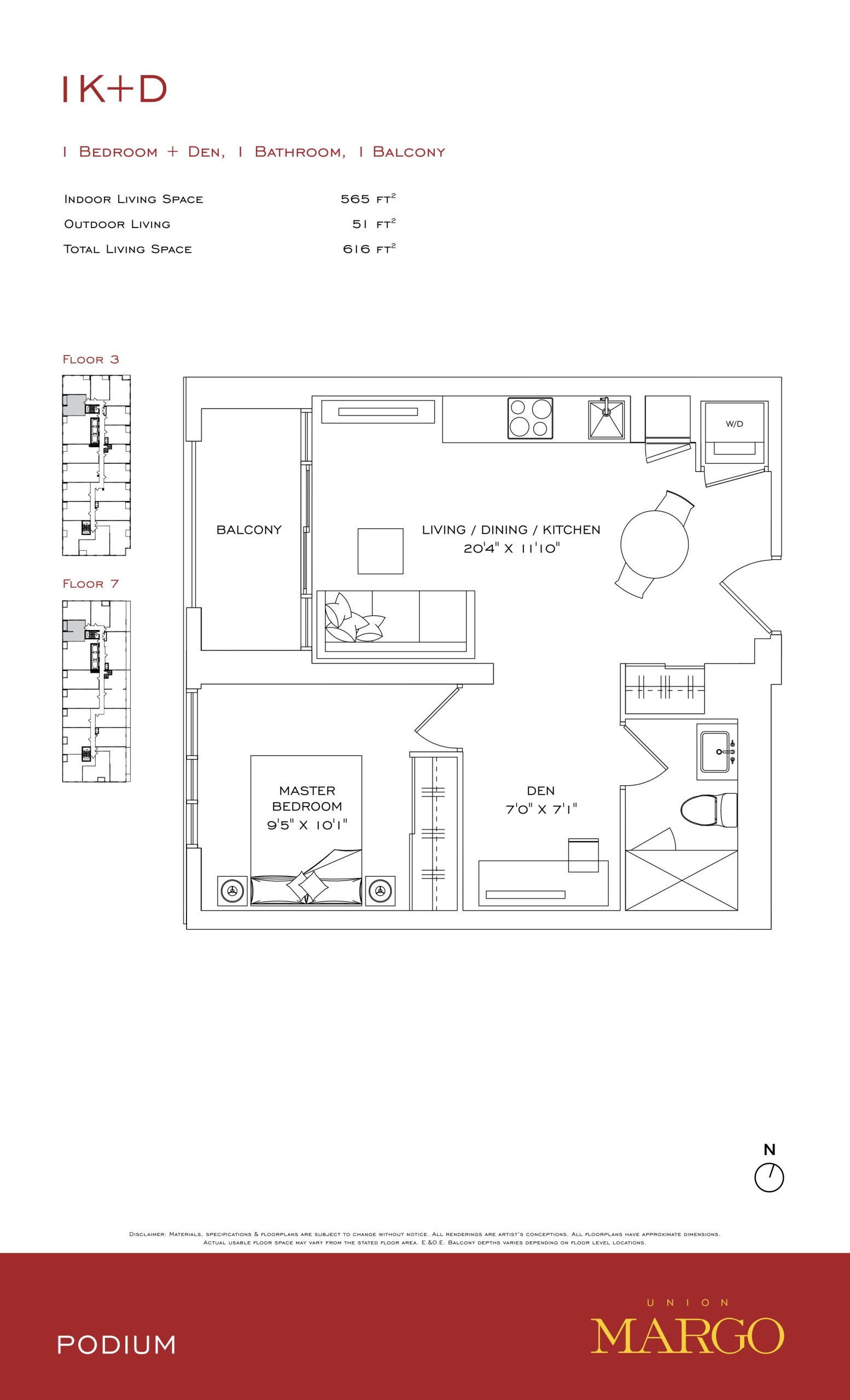 1K+D floor plan