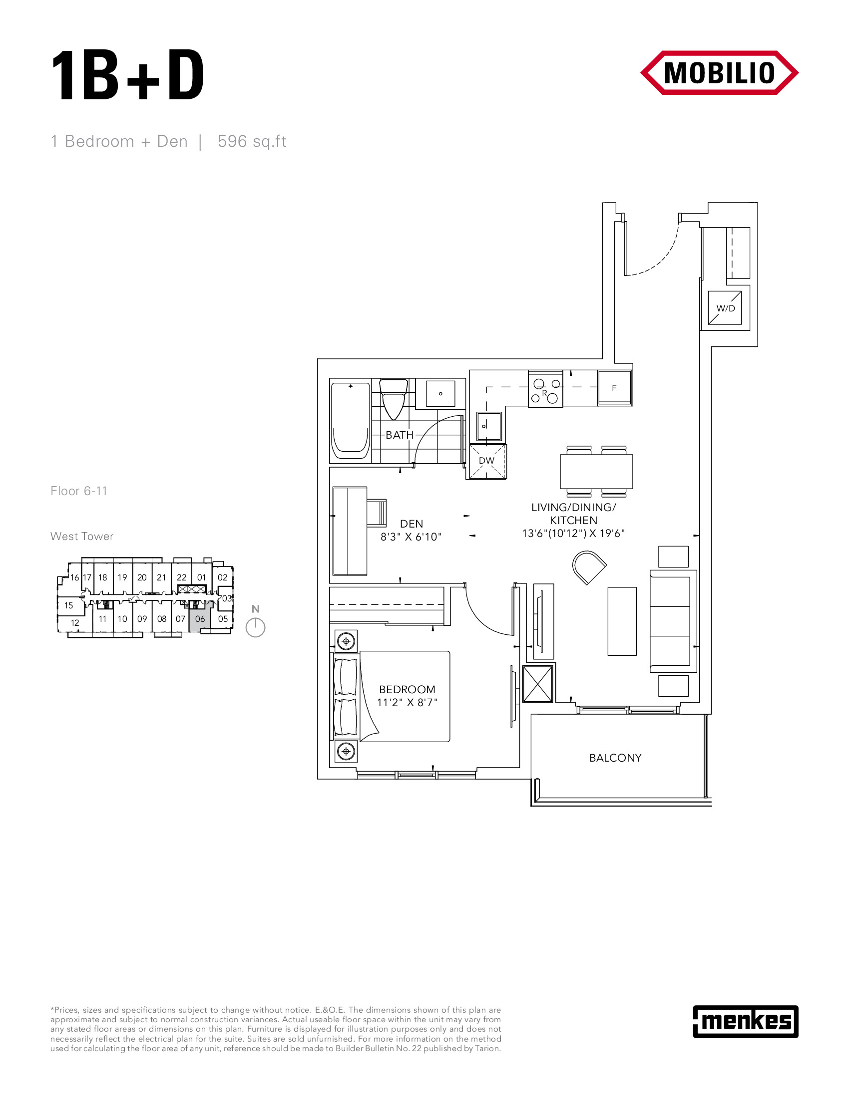 1B+D floor plan