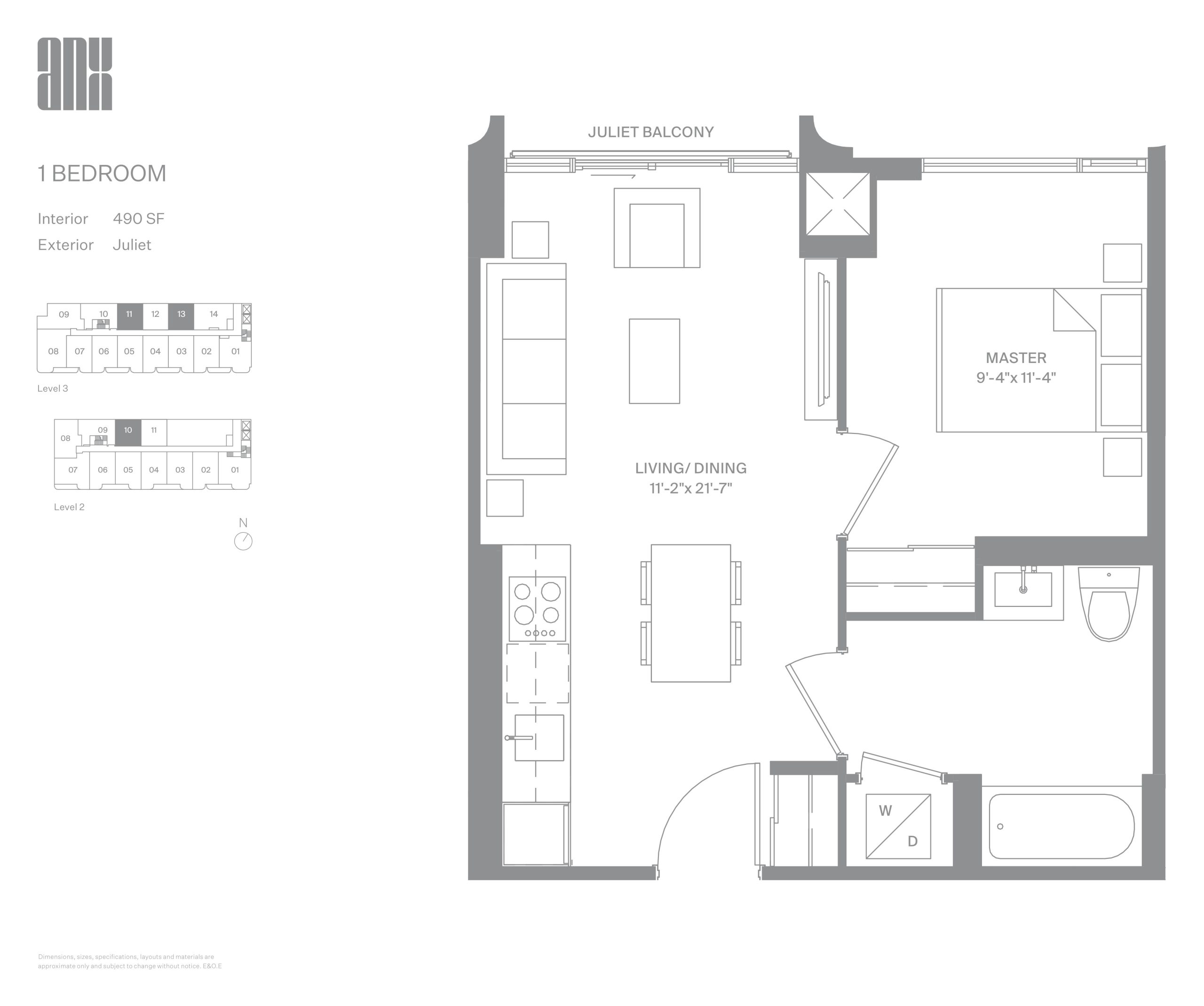 490 SF floor plan