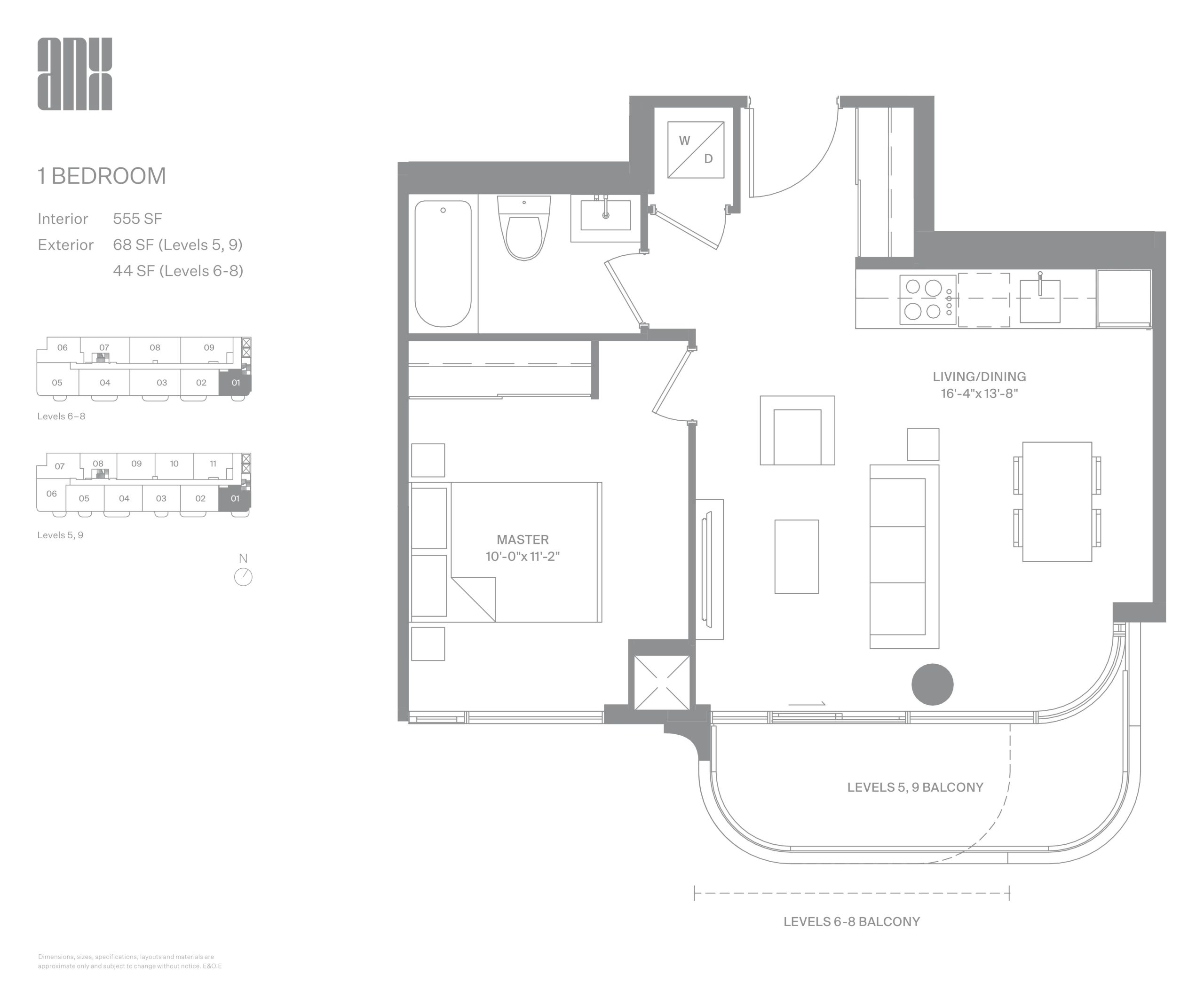 555 SF floor plan