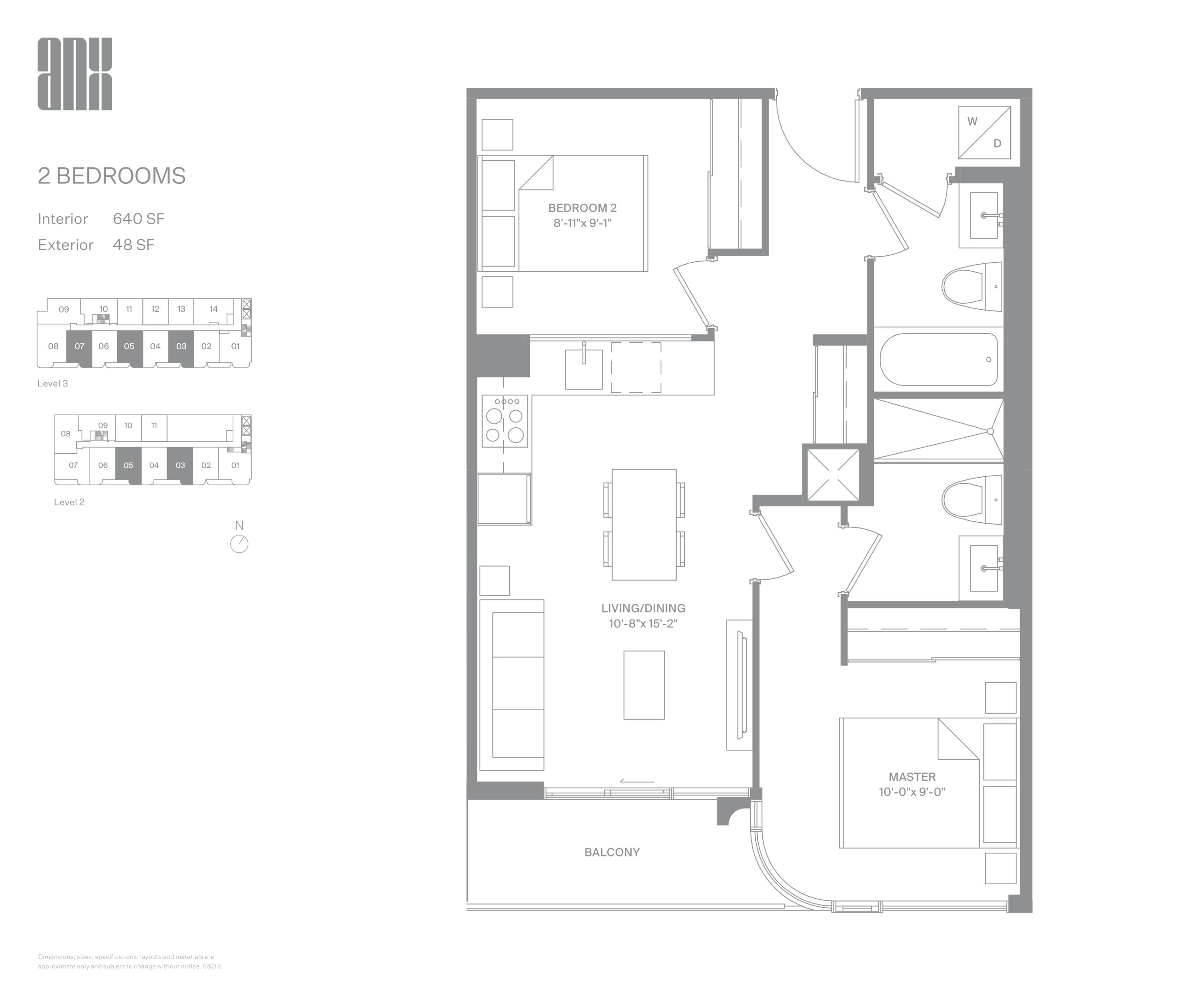 640 SF Option B floor plan