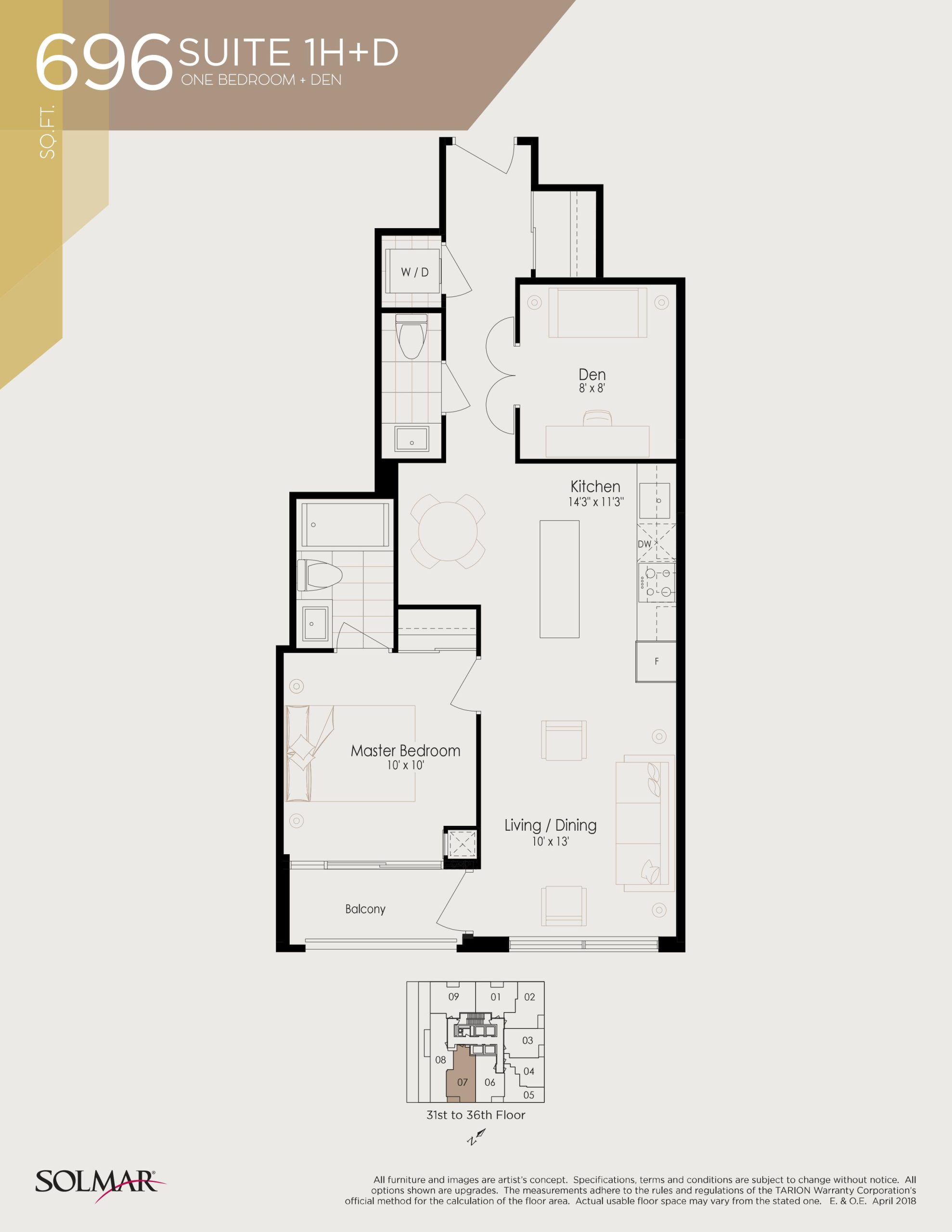 Suite 1H+D floor plan