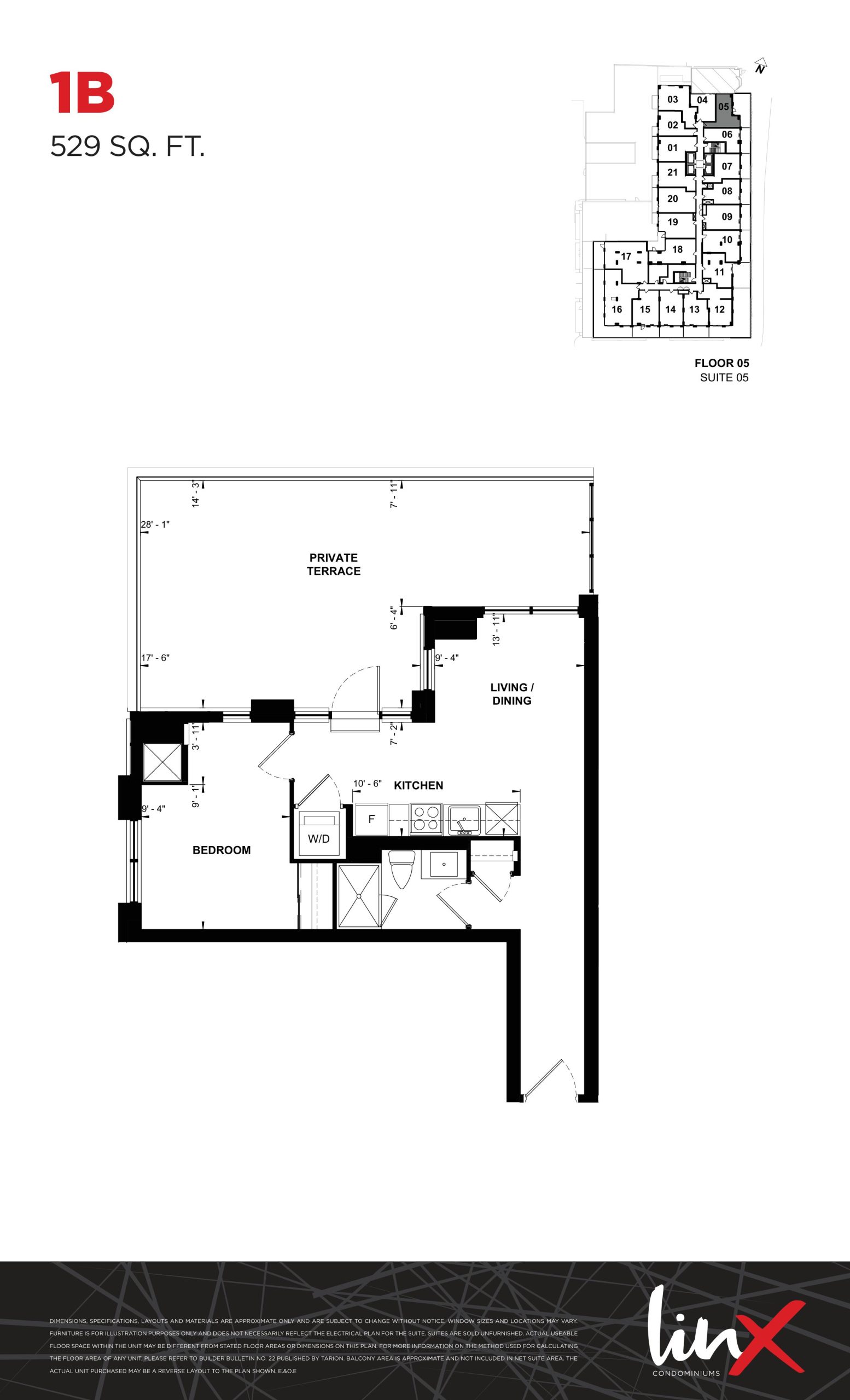 1B (529 sq. ft.) floor plan