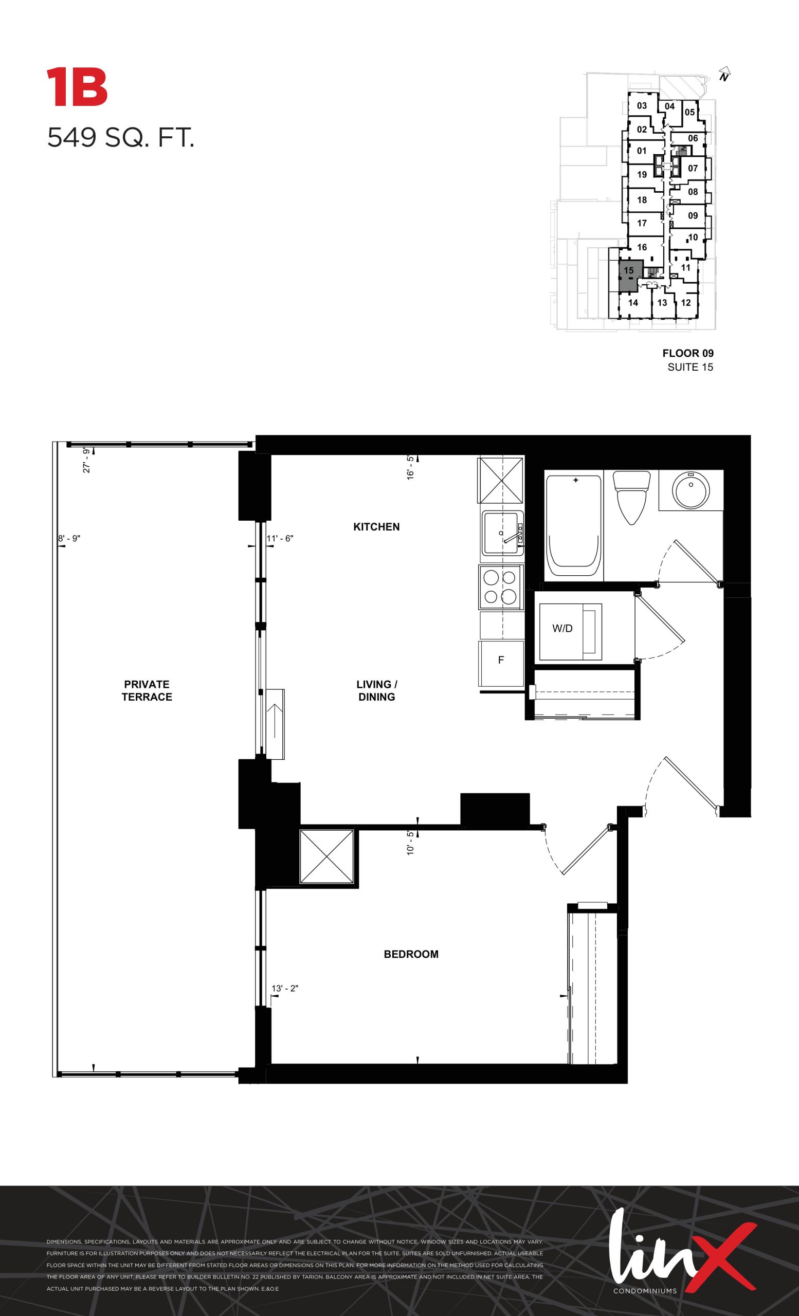 1B (549 sq. ft.) floor plan