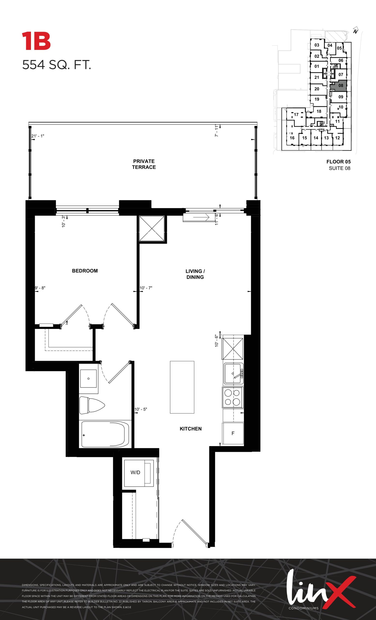 1B (554 sq. ft.) floor plan