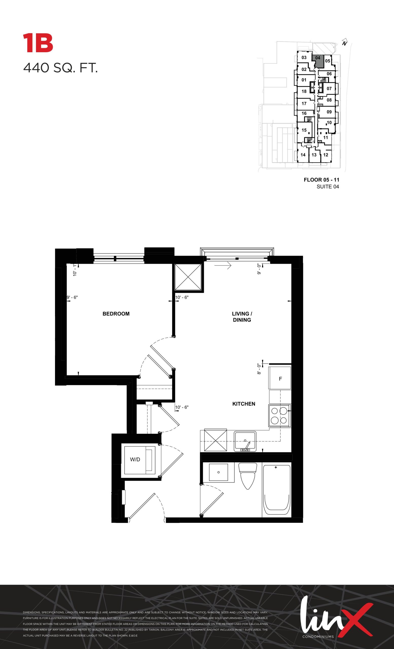 1B (440 sq. ft.) floor plan