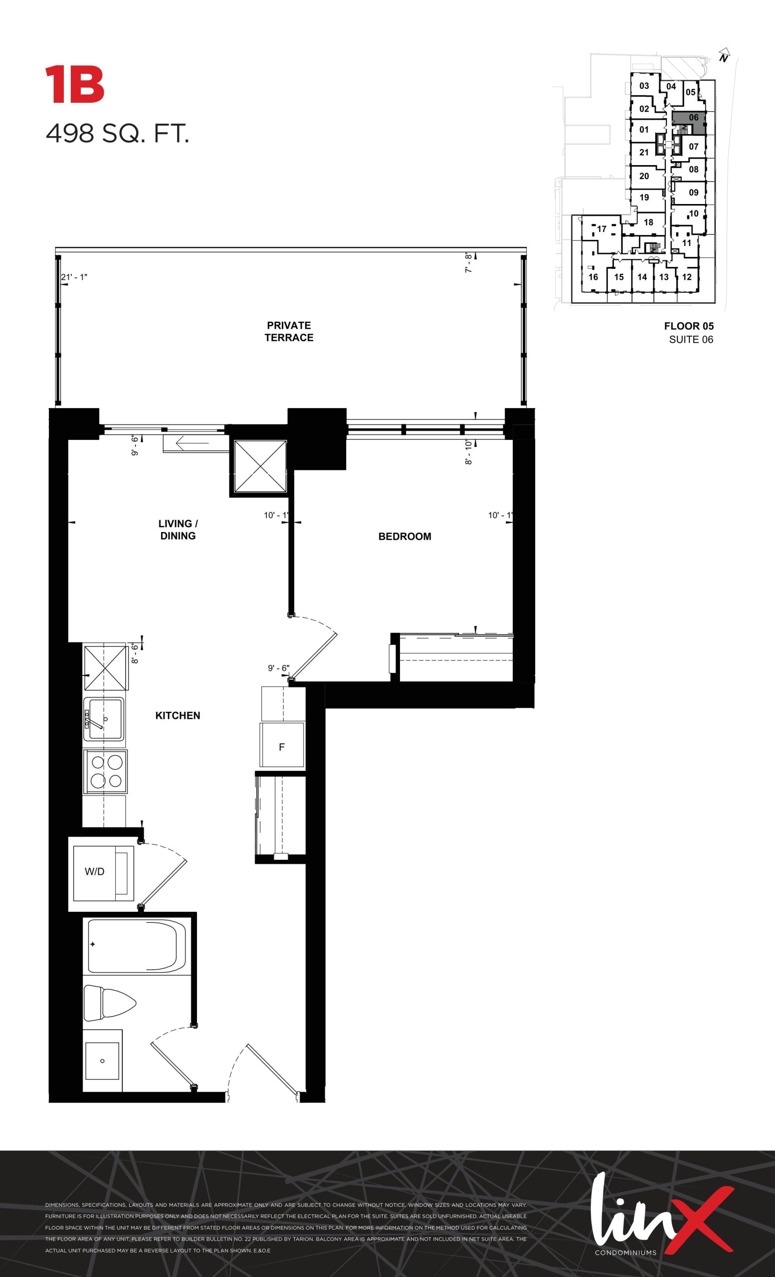 1B (498 sq. ft.) floor plan