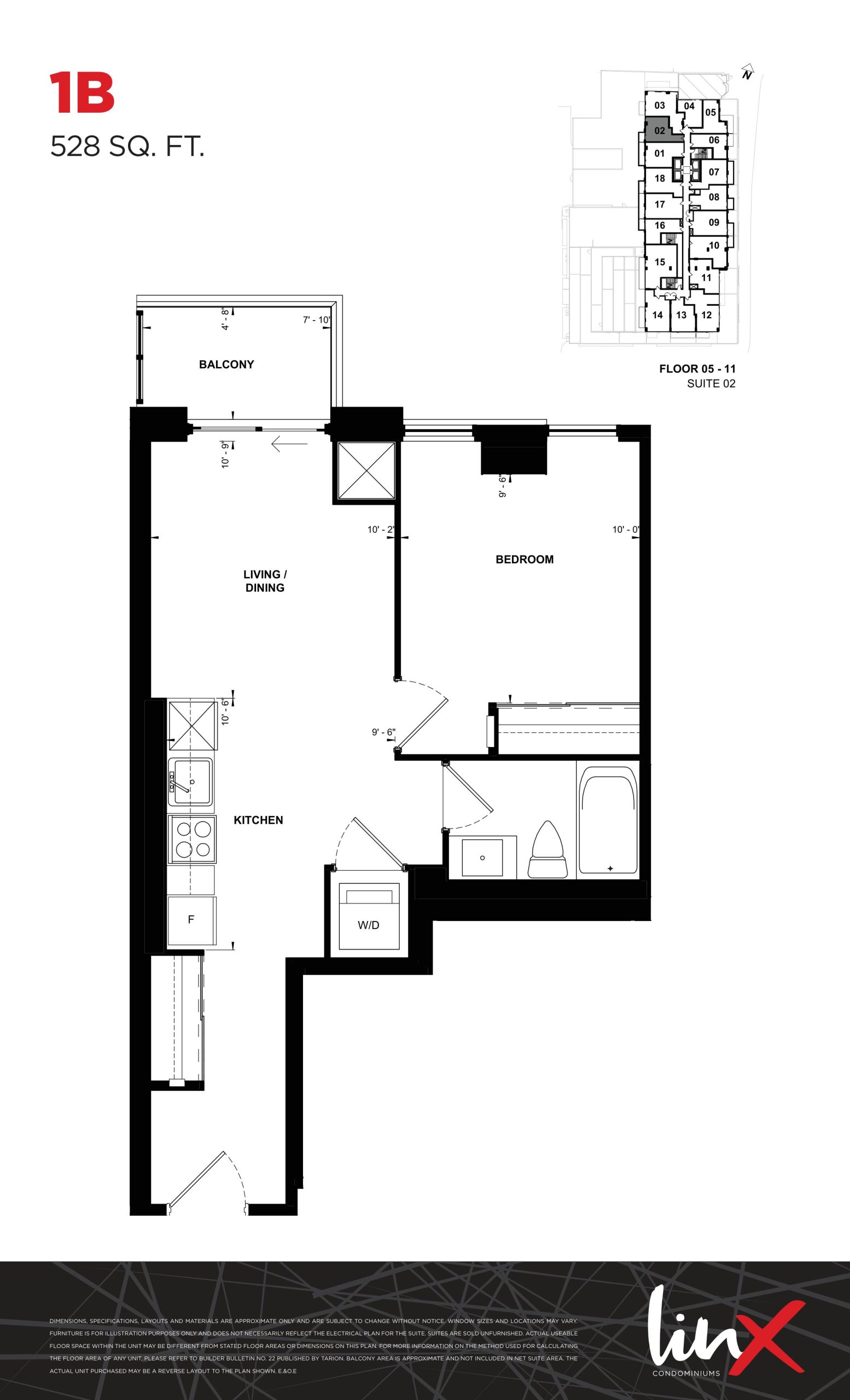 1B (528 sq. ft.) floor plan