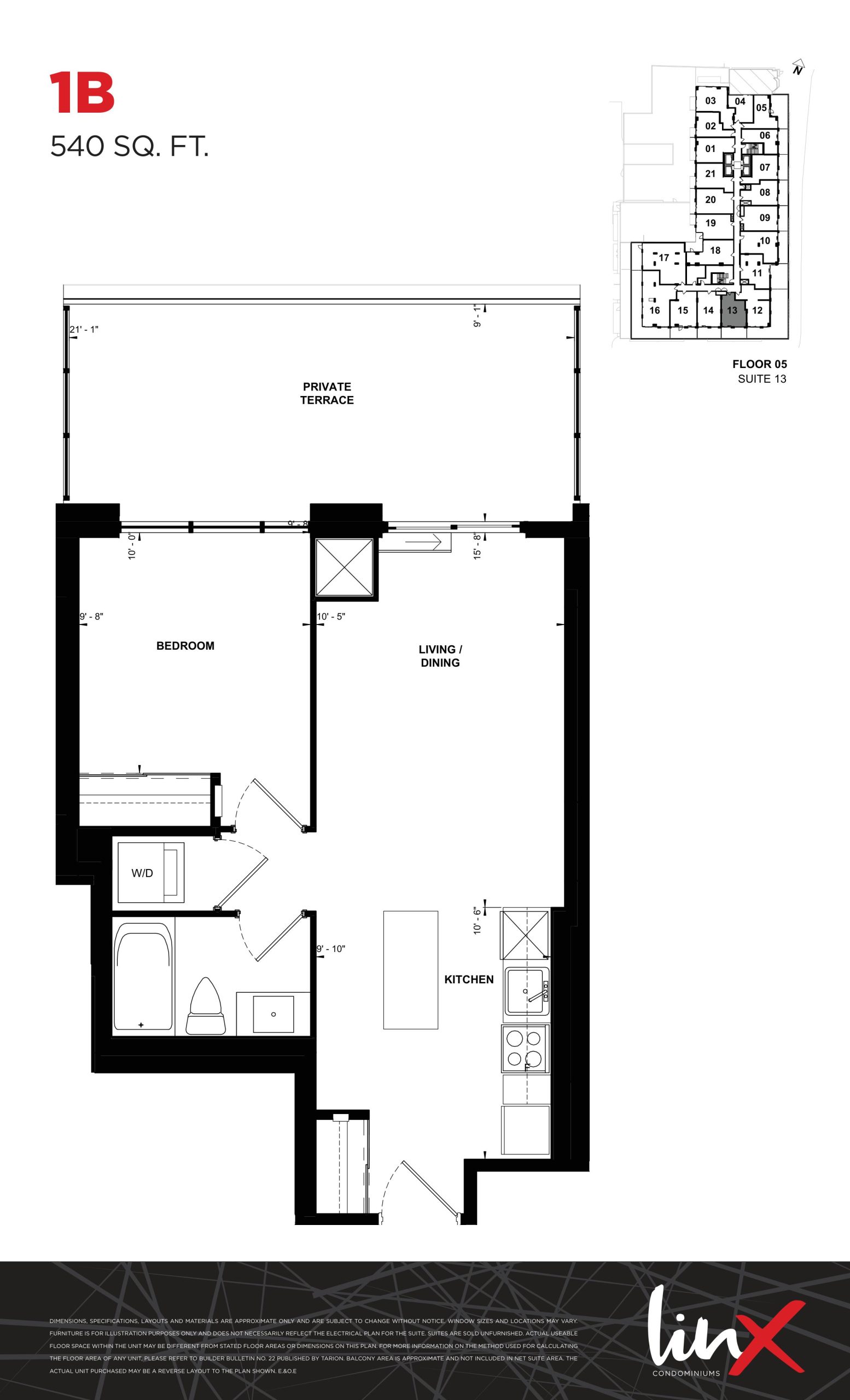 1B (540 sq. ft.) floor plan