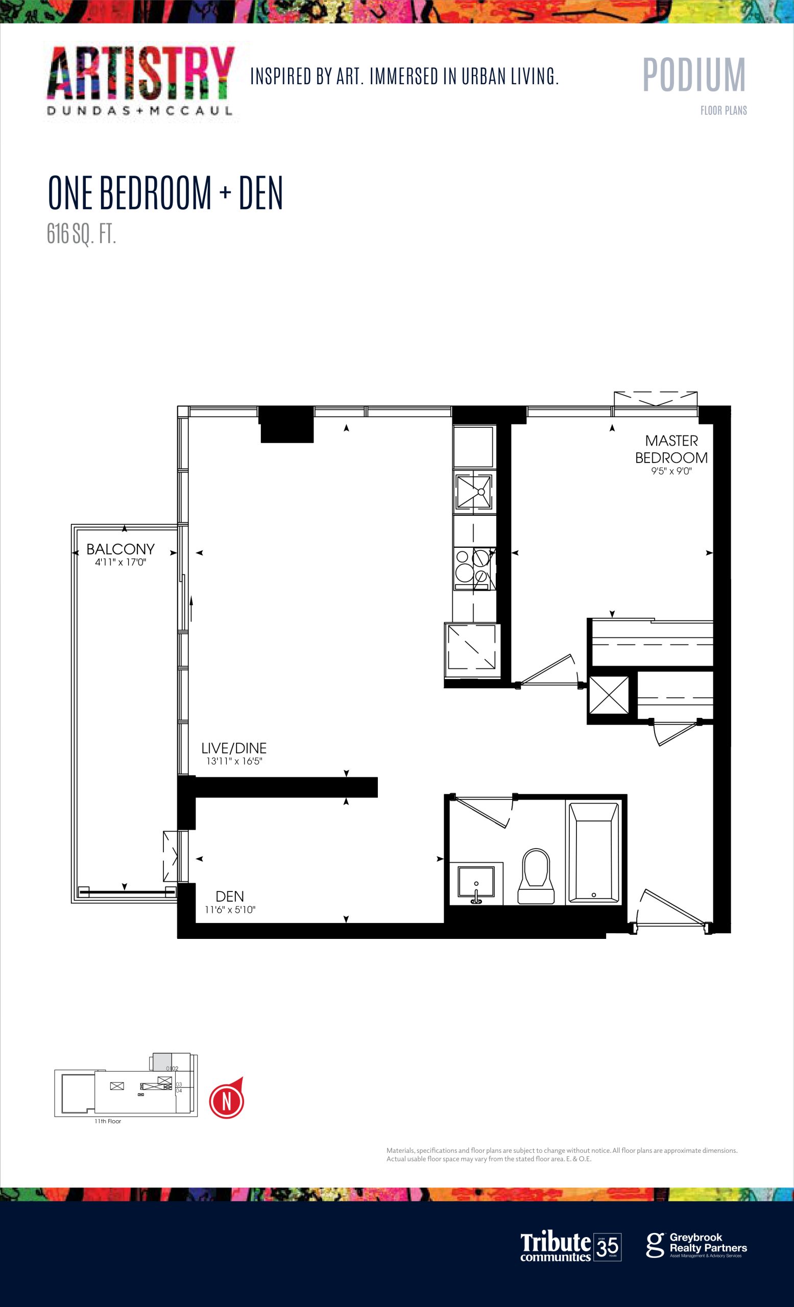 616 sq. ft. - Podium floor plan