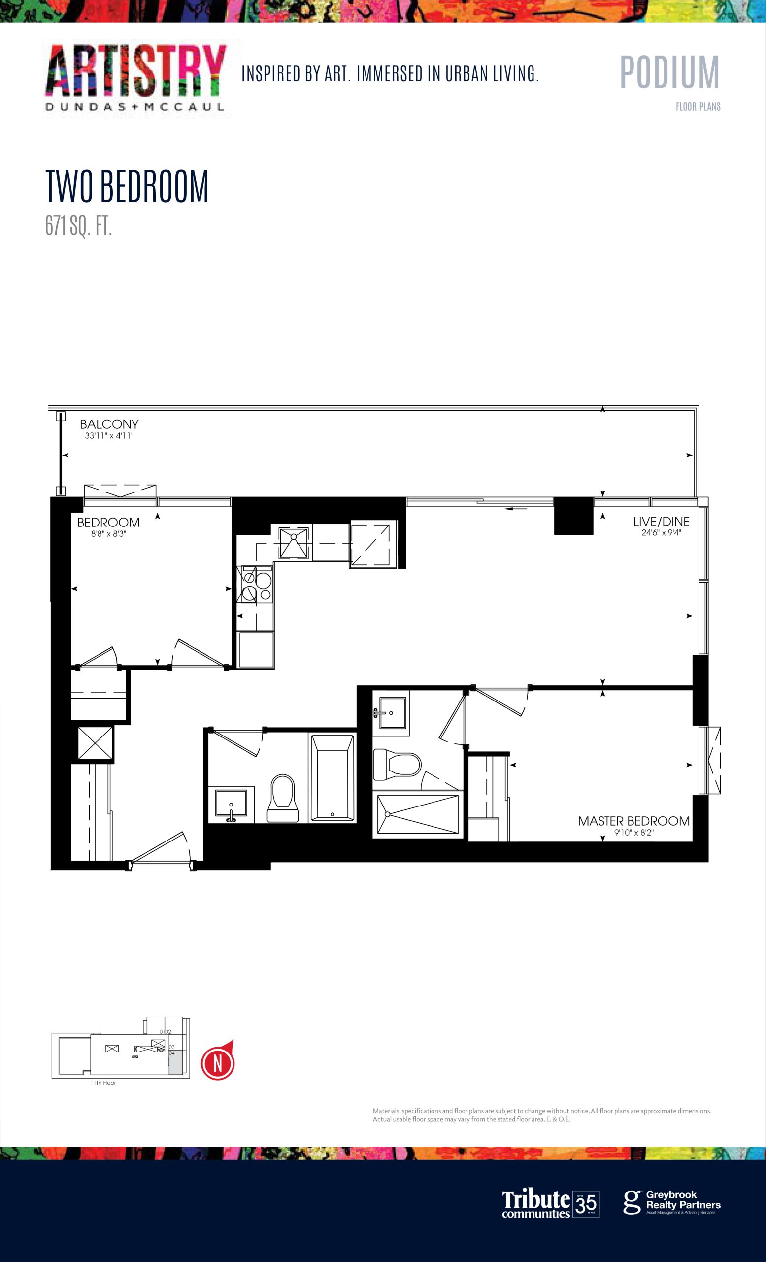 671 sq. ft. - Podium floor plan