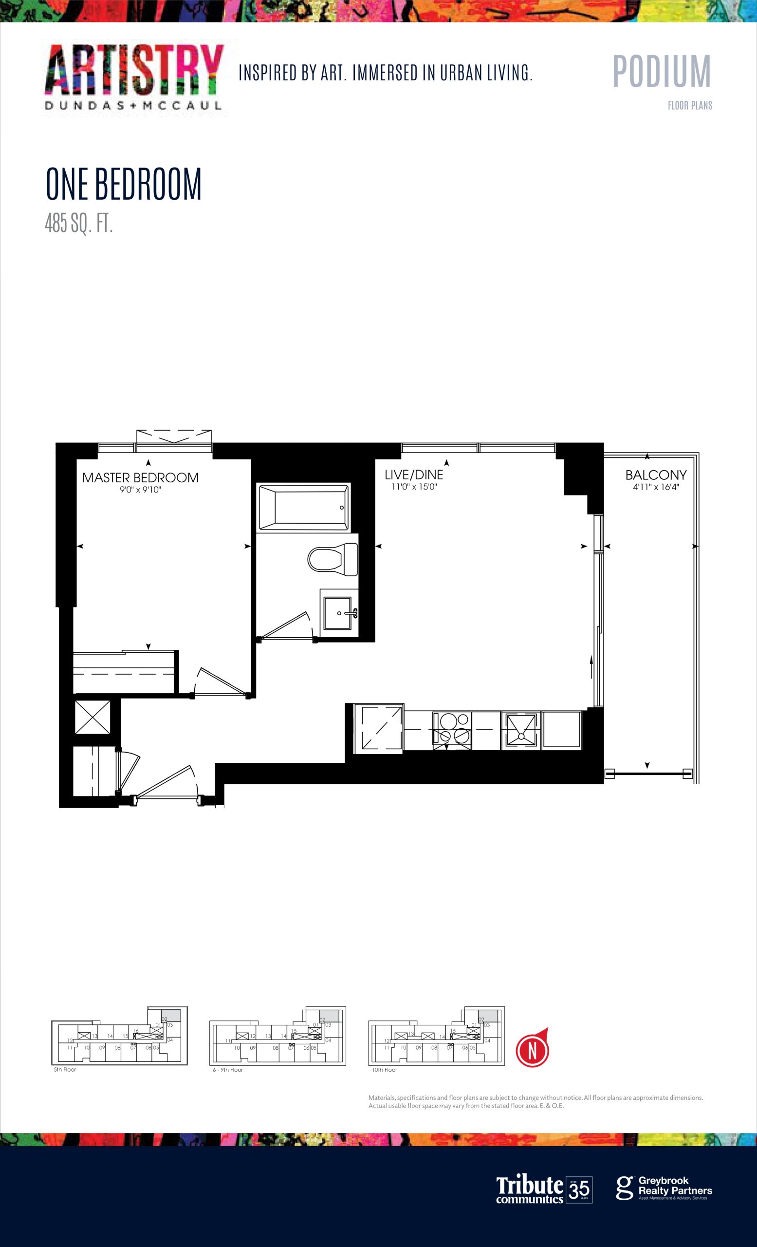485 sq. ft. - Podium floor plan