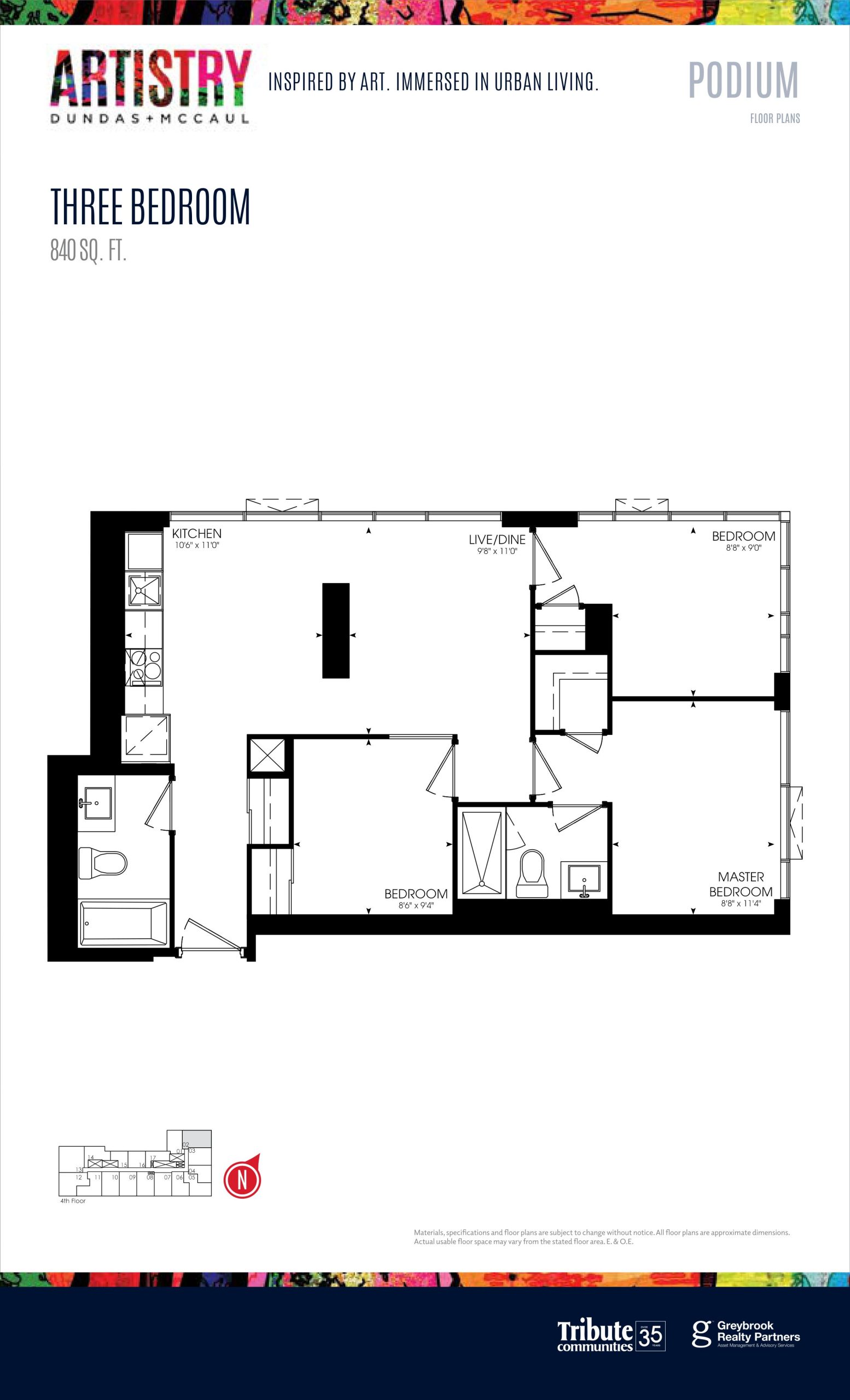 840 sq. ft. - Podium floor plan