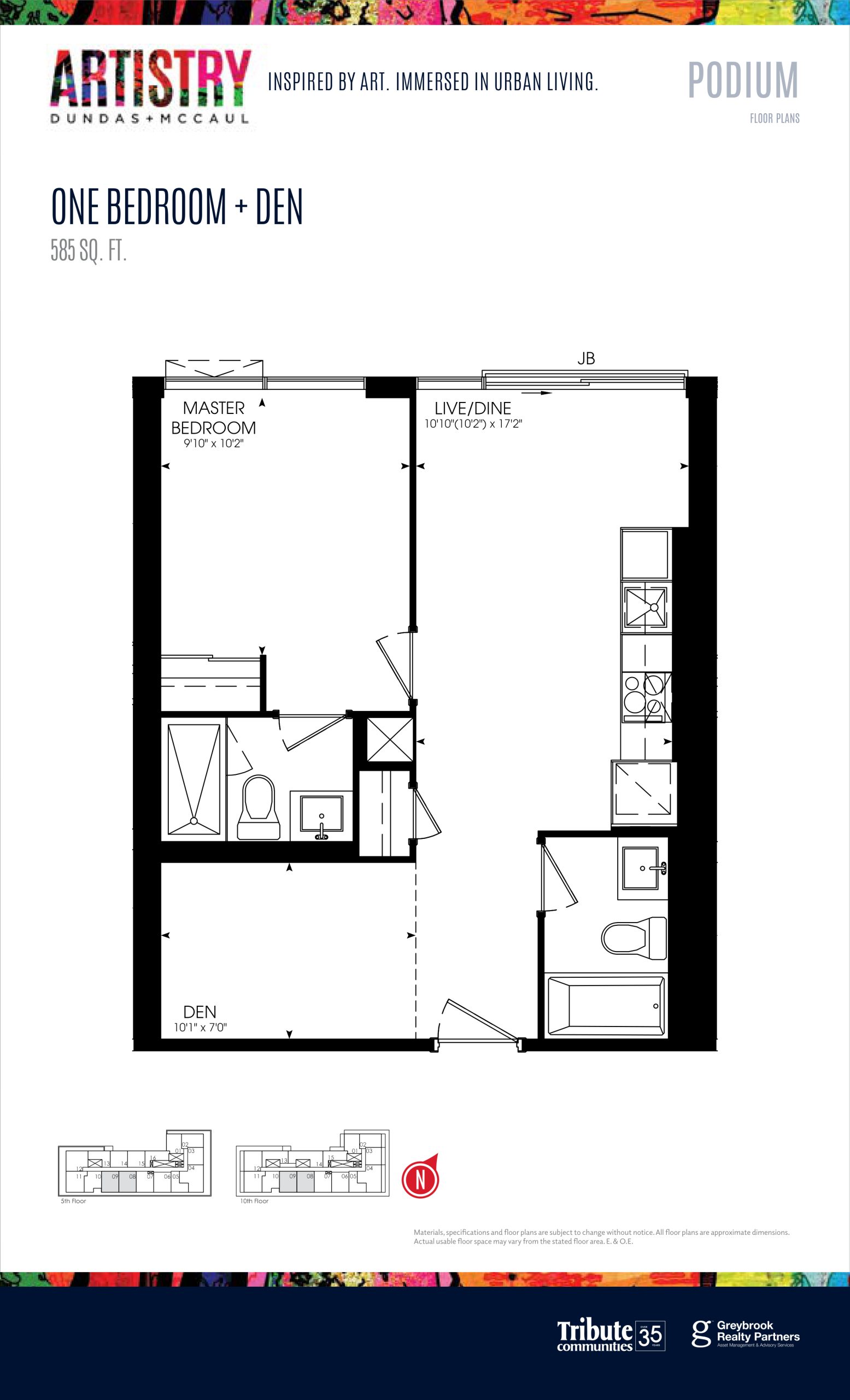 585 sq. ft. - Podium floor plan
