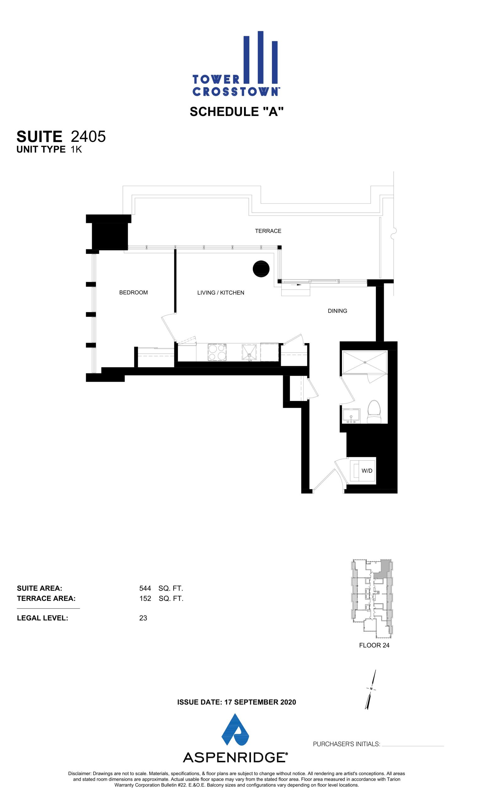Suite 2405 - 1K floor plan