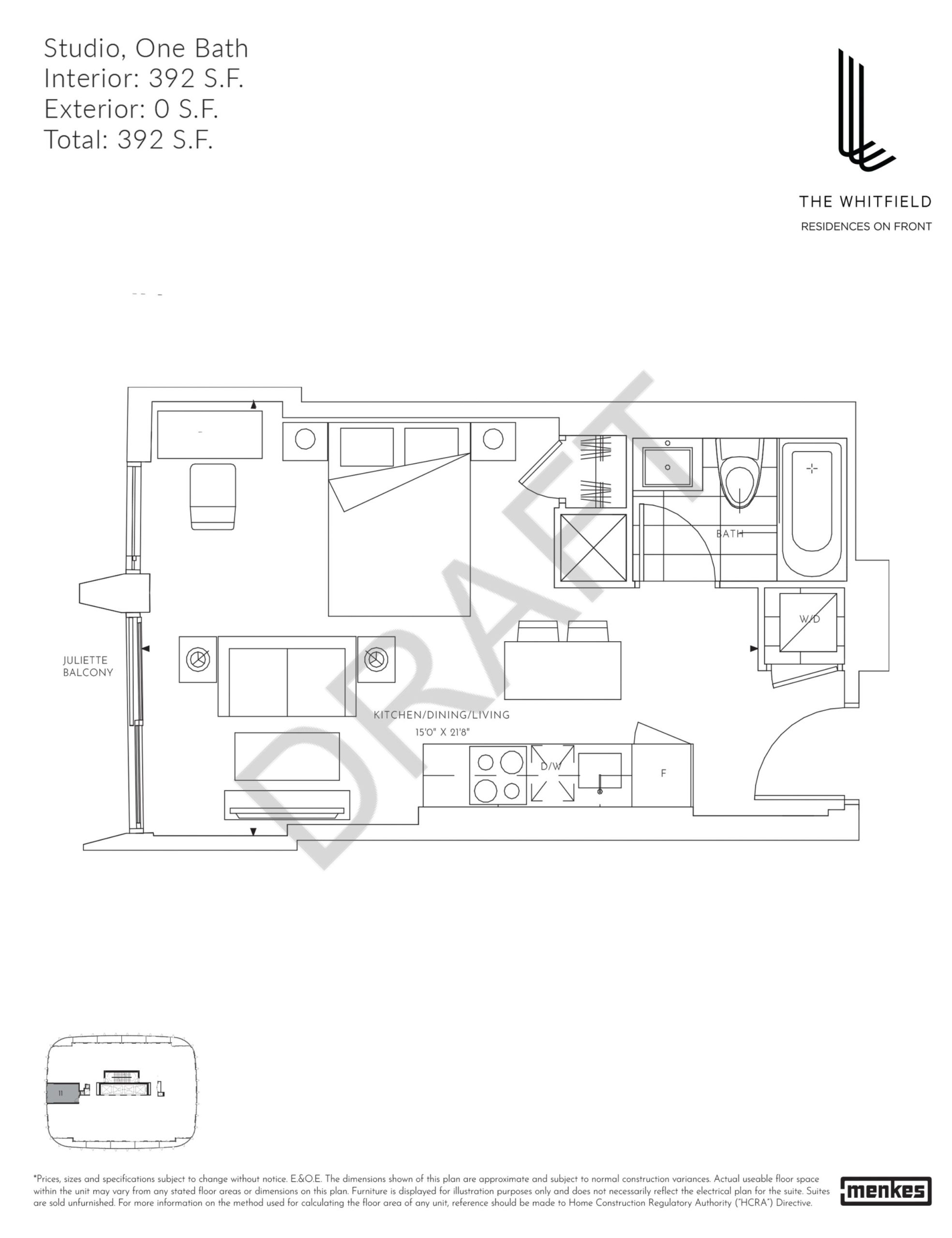 392 S.F. floor plan