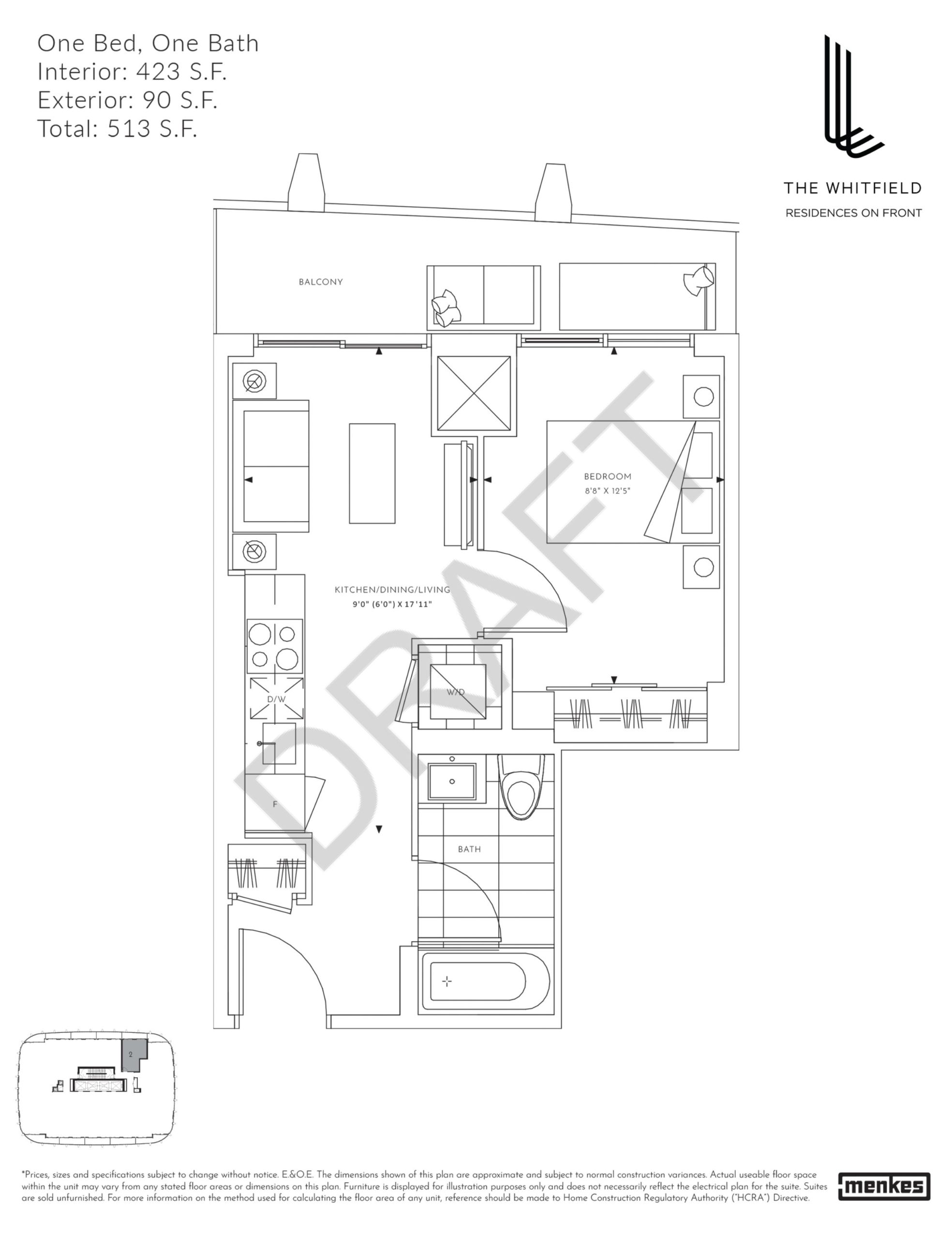 423 S.F. floor plan