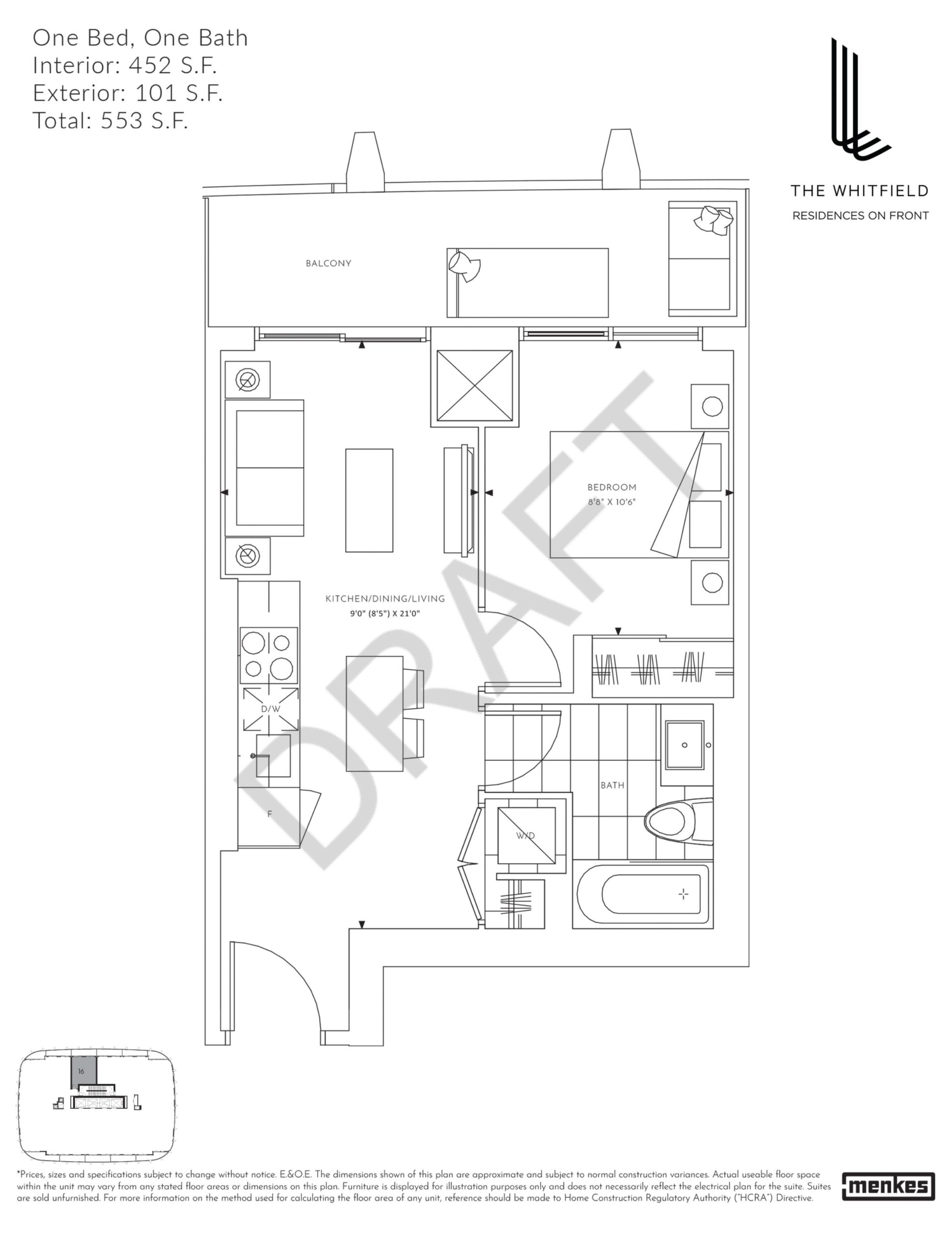 452 S.F. floor plan