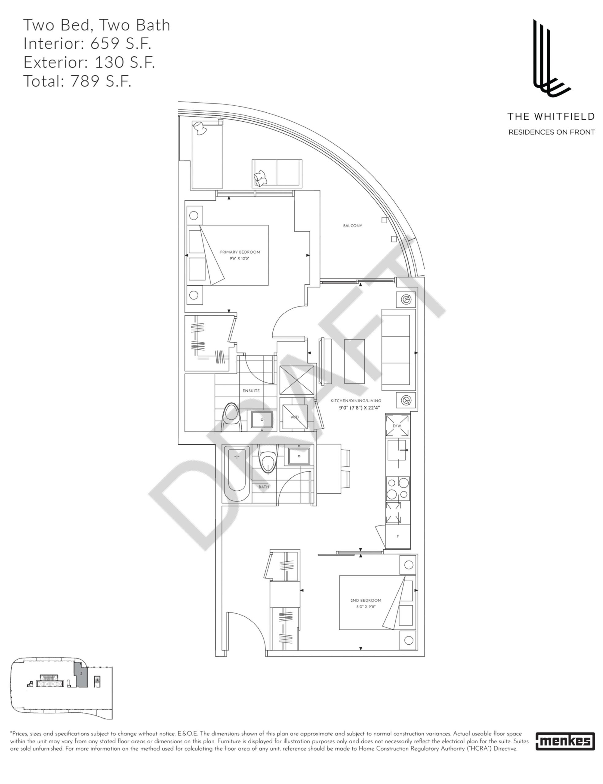 659 S.F. floor plan