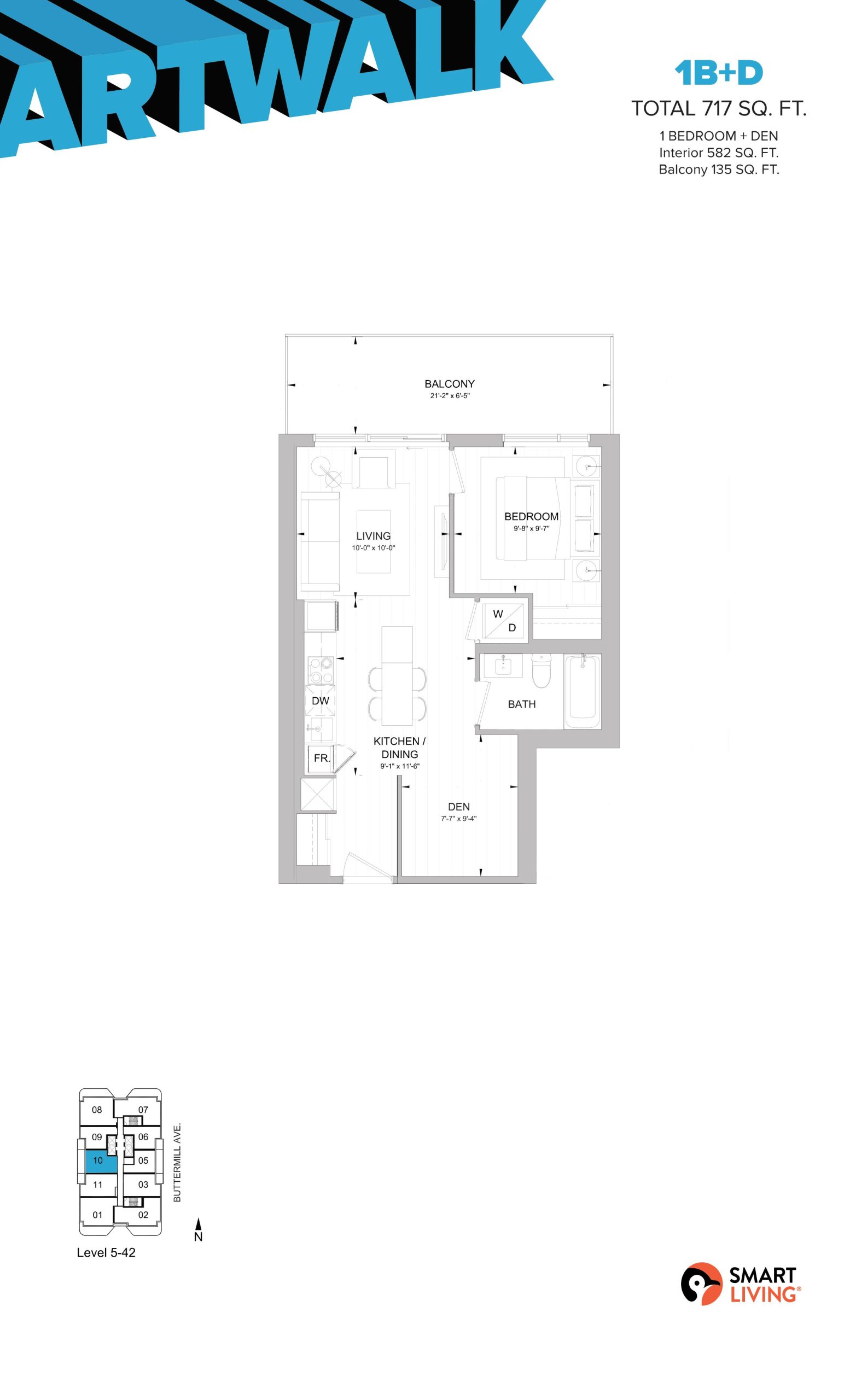1B+D floor plan