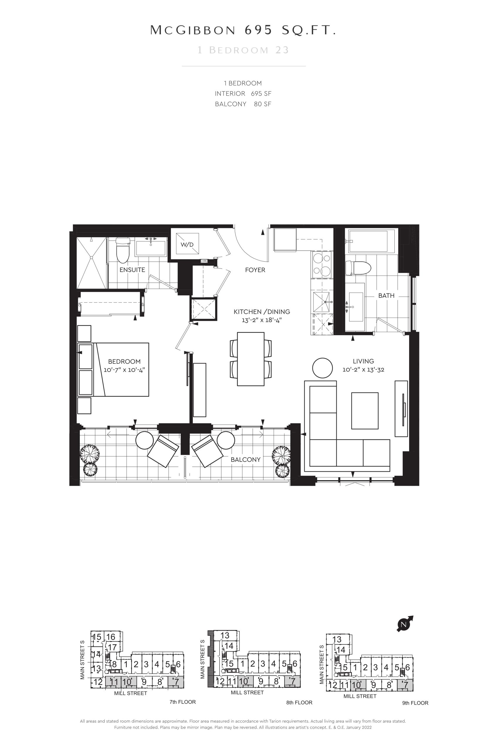 McGibbon 695 sq.ft. (Balcony) floor plan