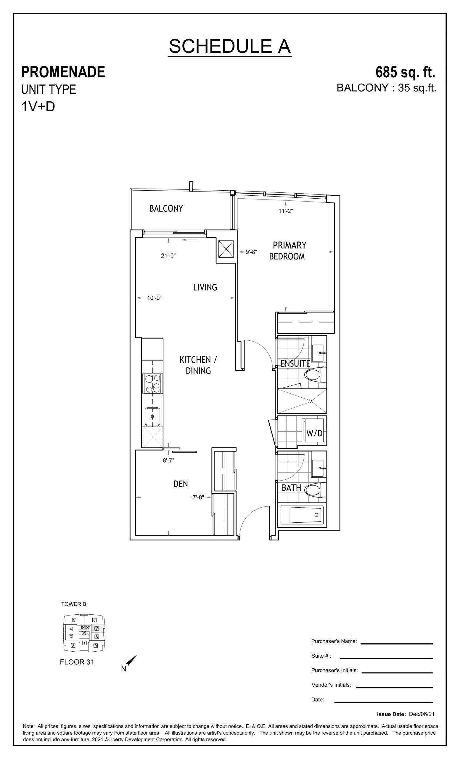 1V+D (Penthouse) floor plan