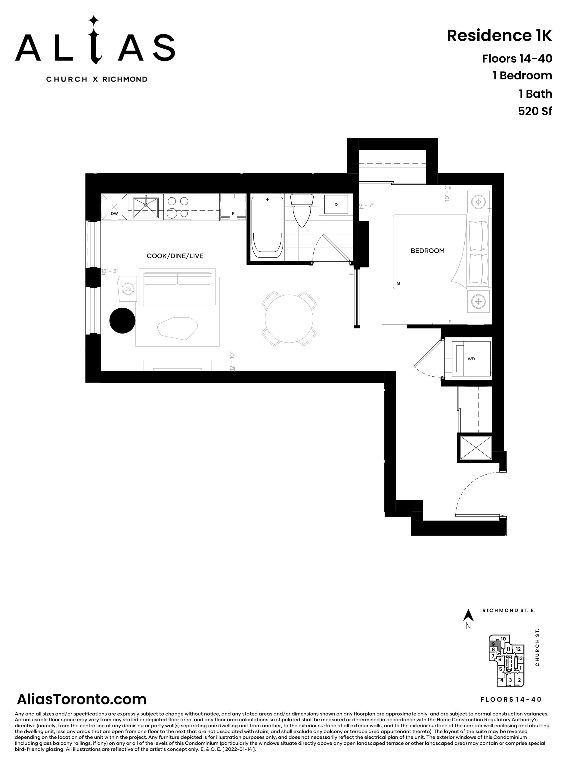 Residence 1K floor plan