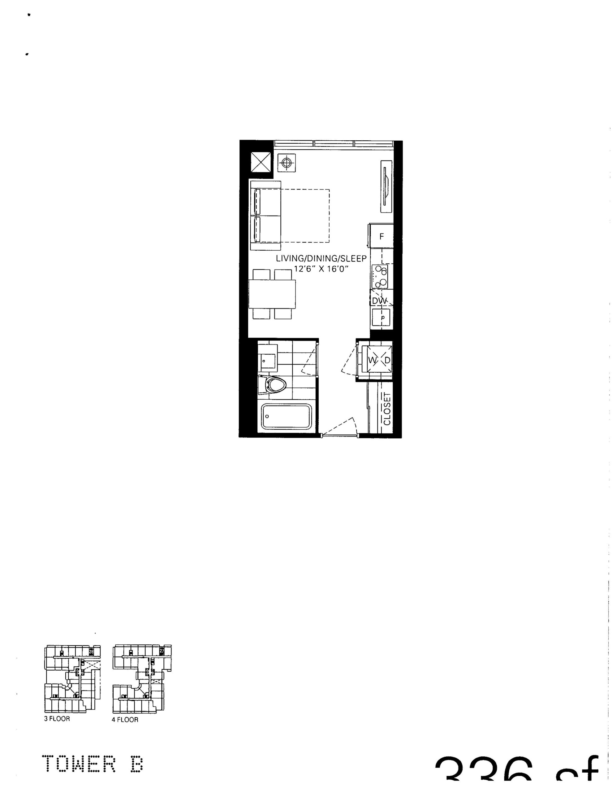 336 sq ft - Tower B floor plan