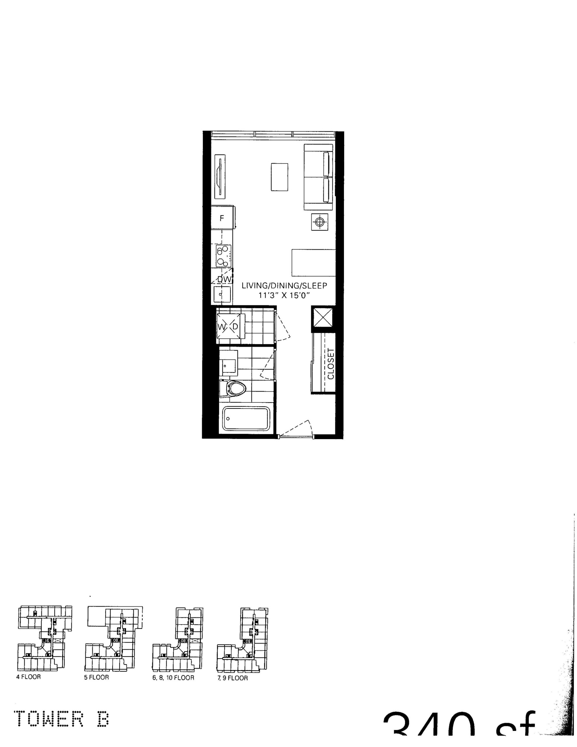 340 sq ft - Tower B floor plan