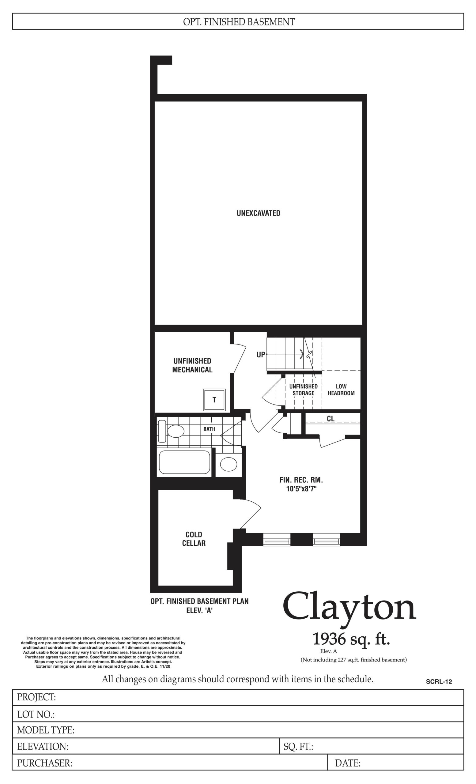 Clayton - Opt. Basement floor plan