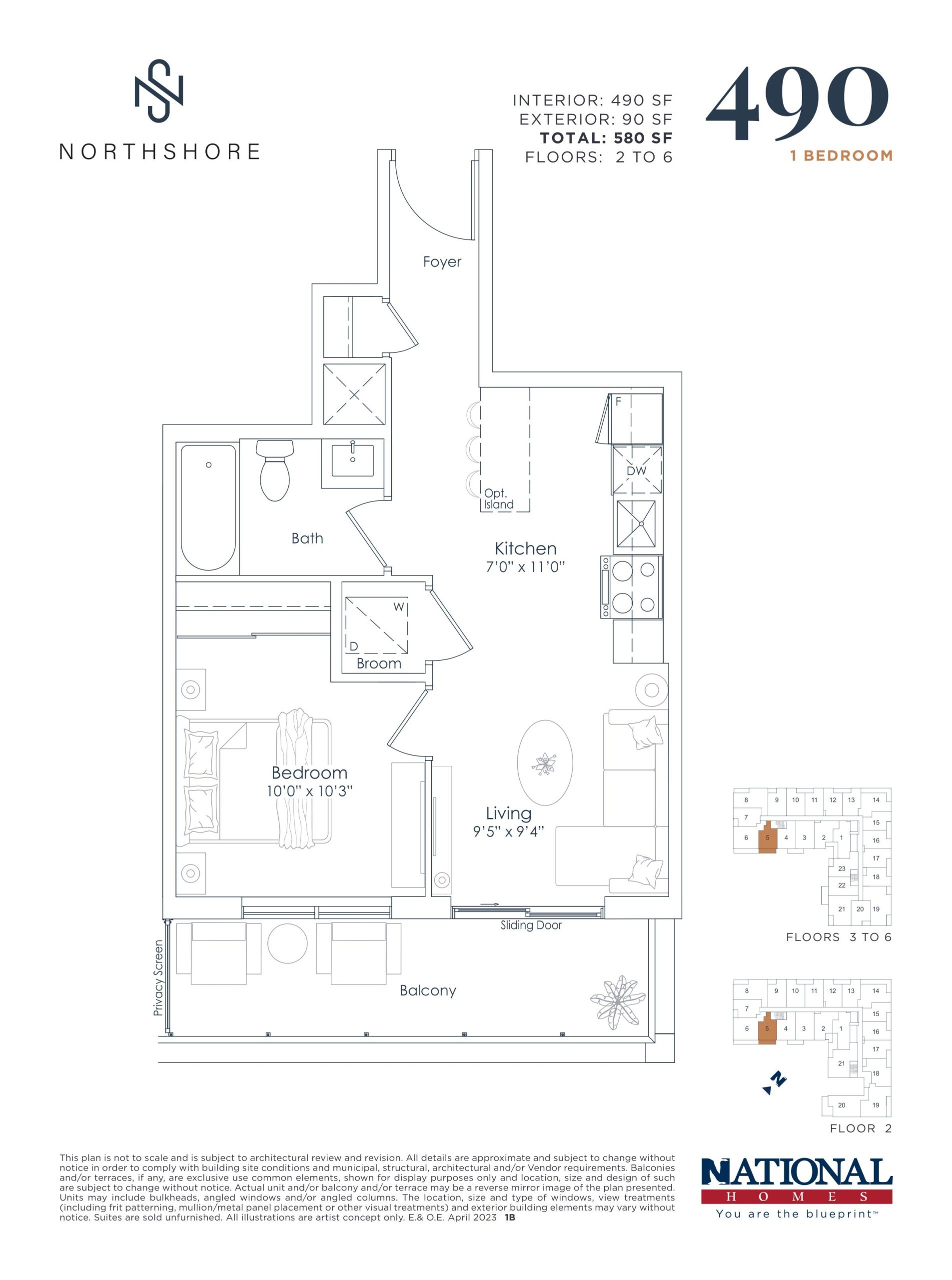 490 sf floor plan
