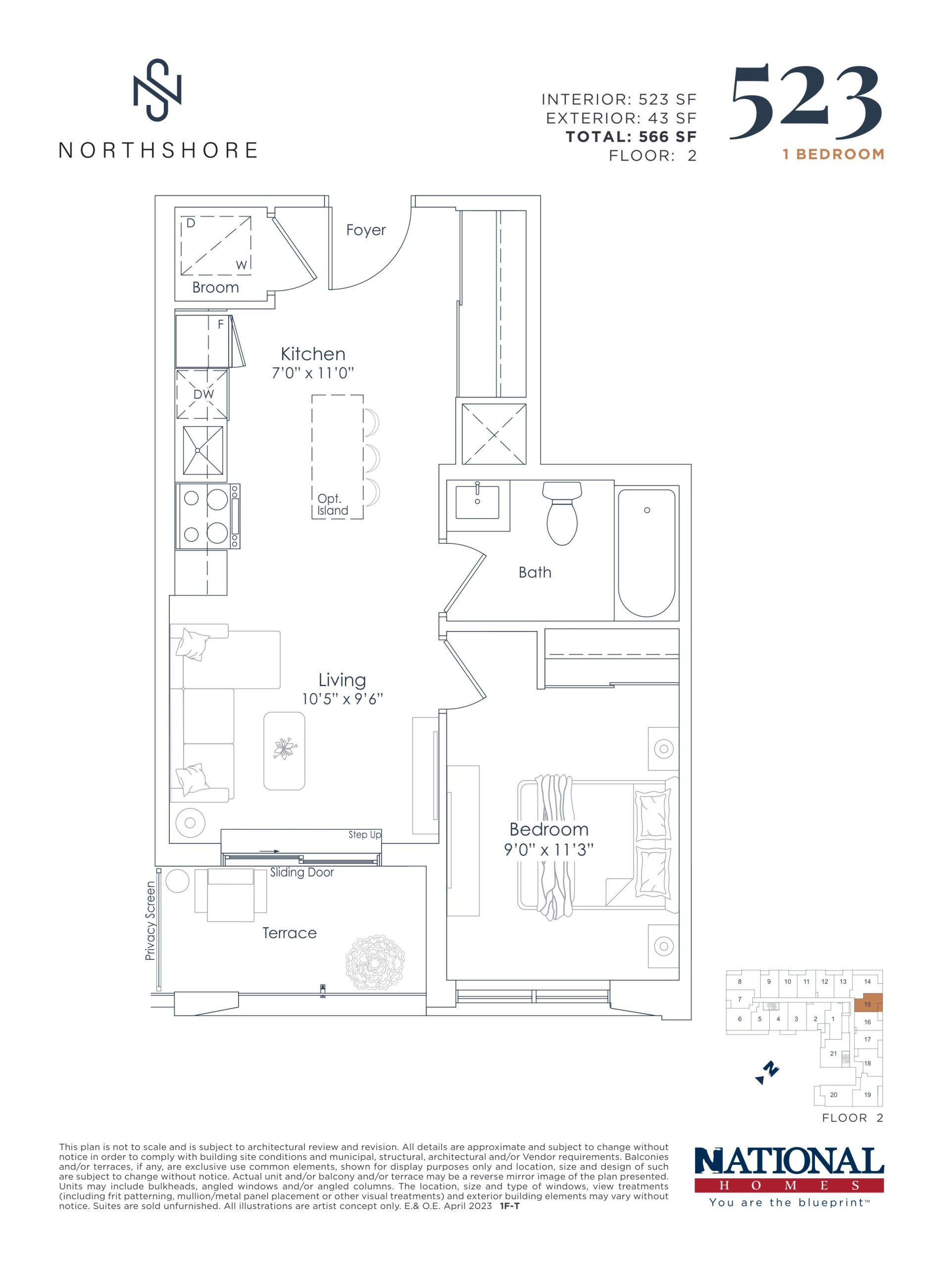 523 sf floor plan