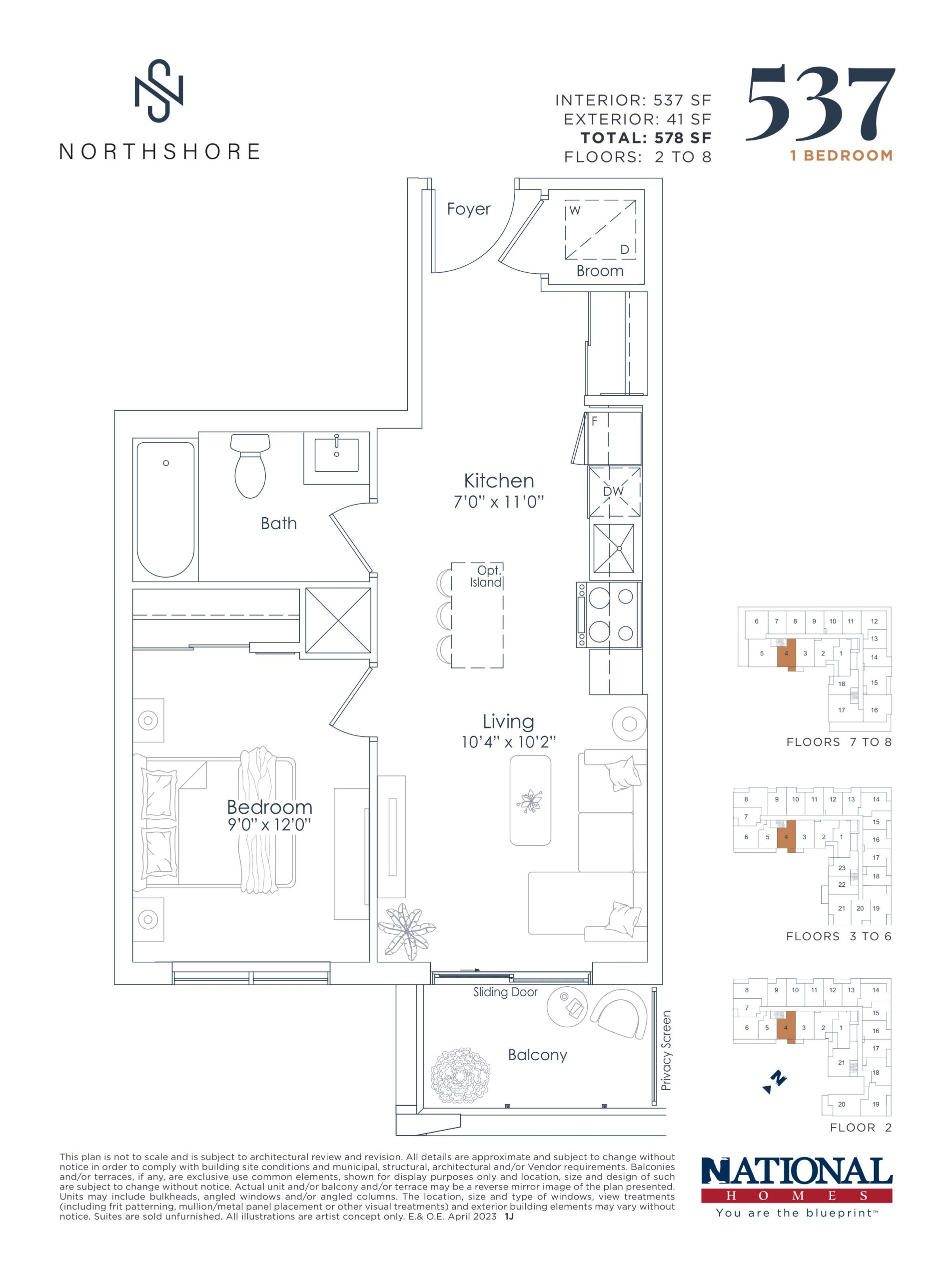 537 sf floor plan