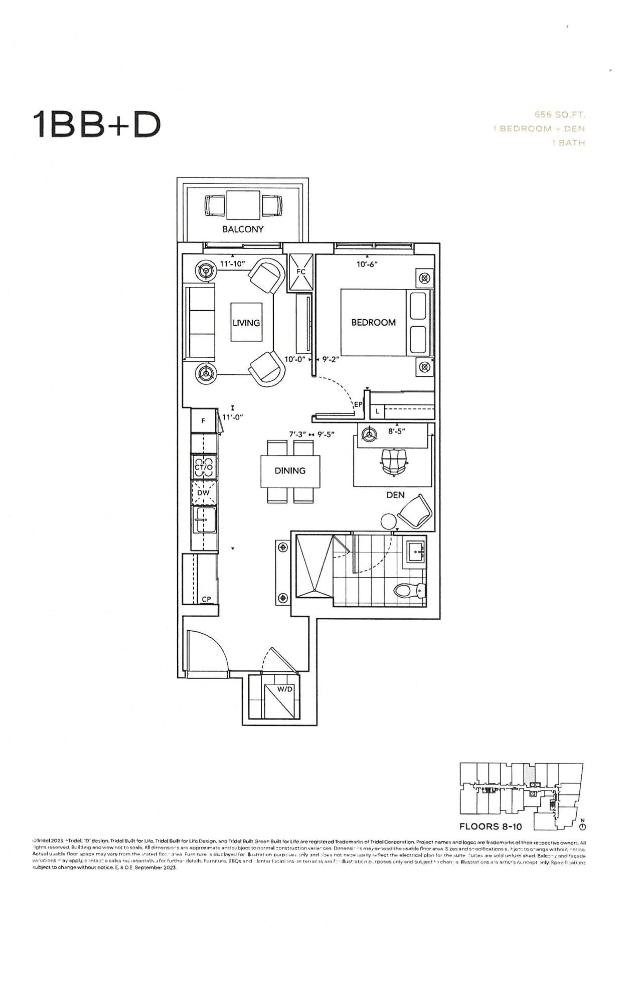 1BB+D floor plan