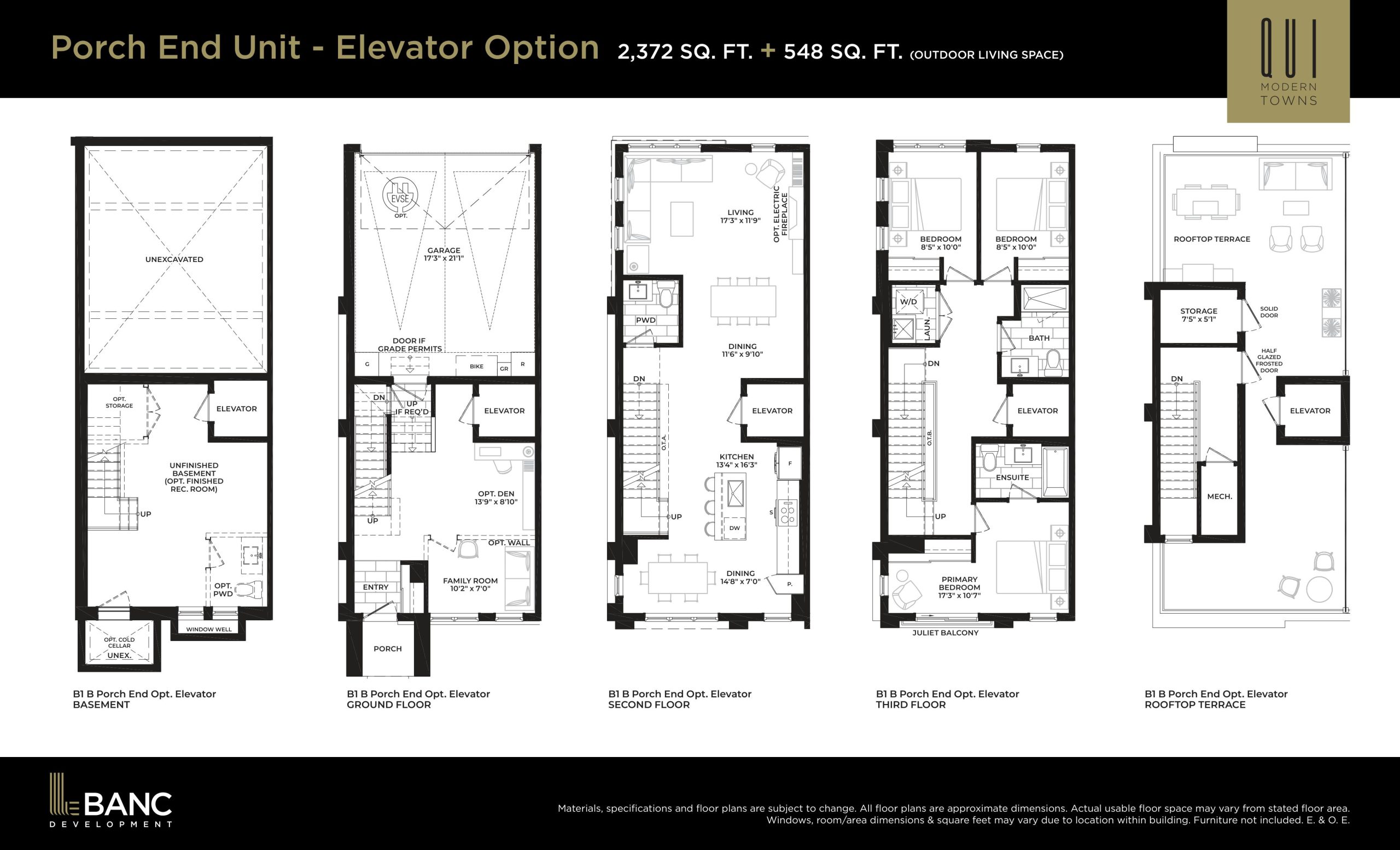 Porch End Unit - Elevator Option floor plan