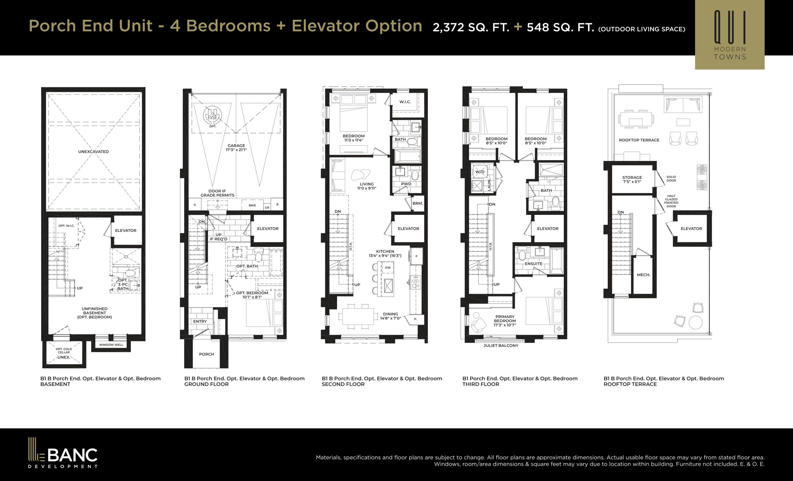 Porch End Unit - 4bd + Elevator Option floor plan